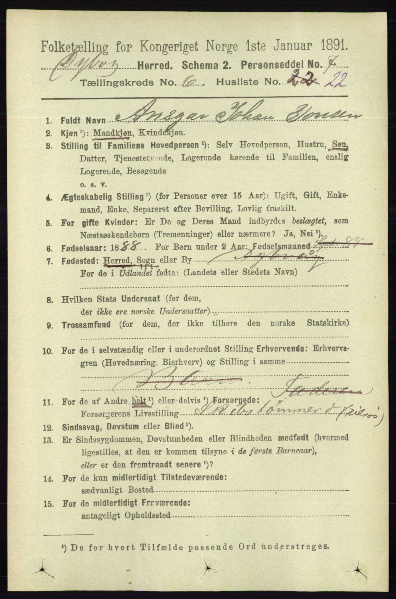 RA, 1891 census for 0915 Dypvåg, 1891, p. 1913
