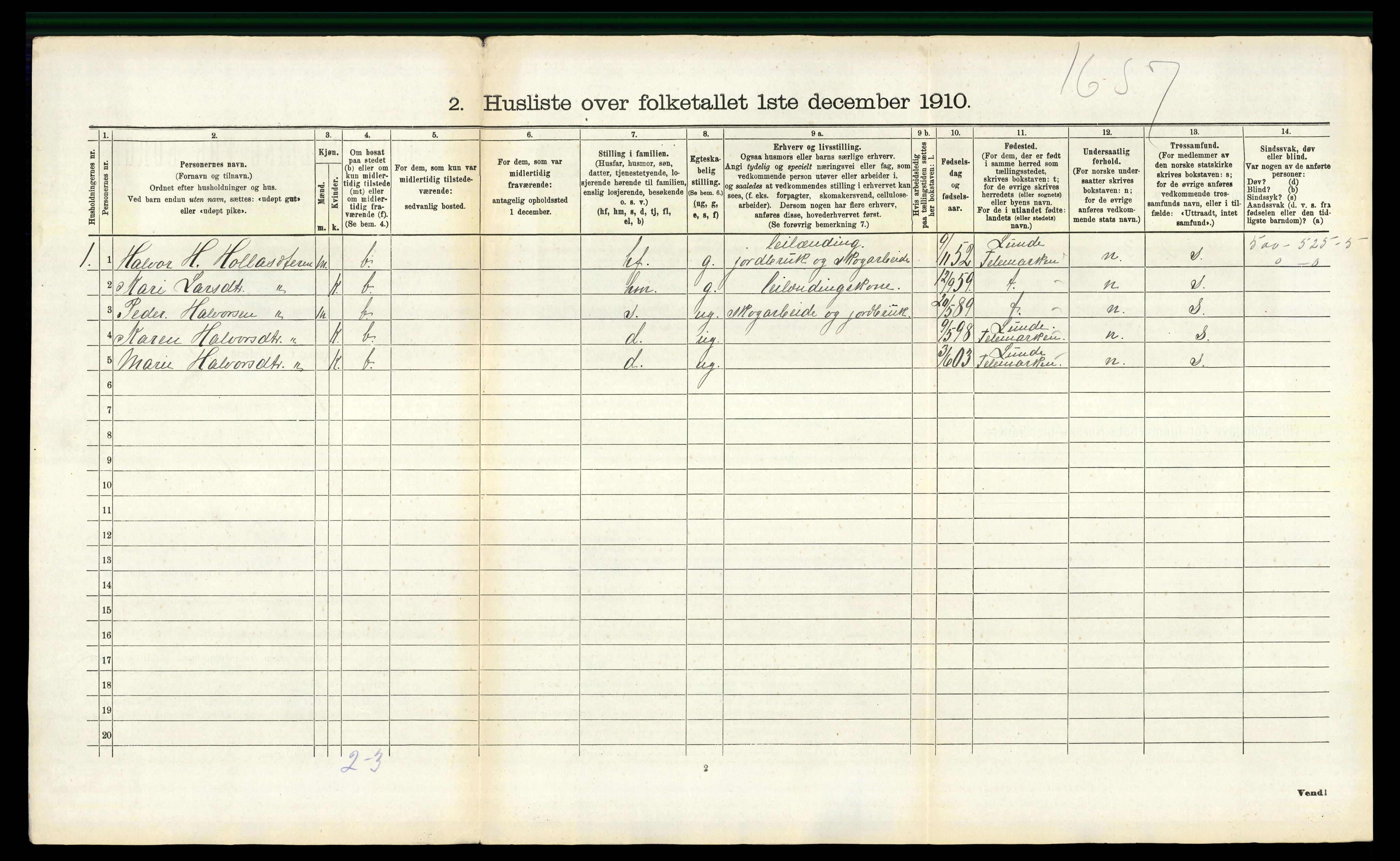 RA, 1910 census for Holla, 1910, p. 602