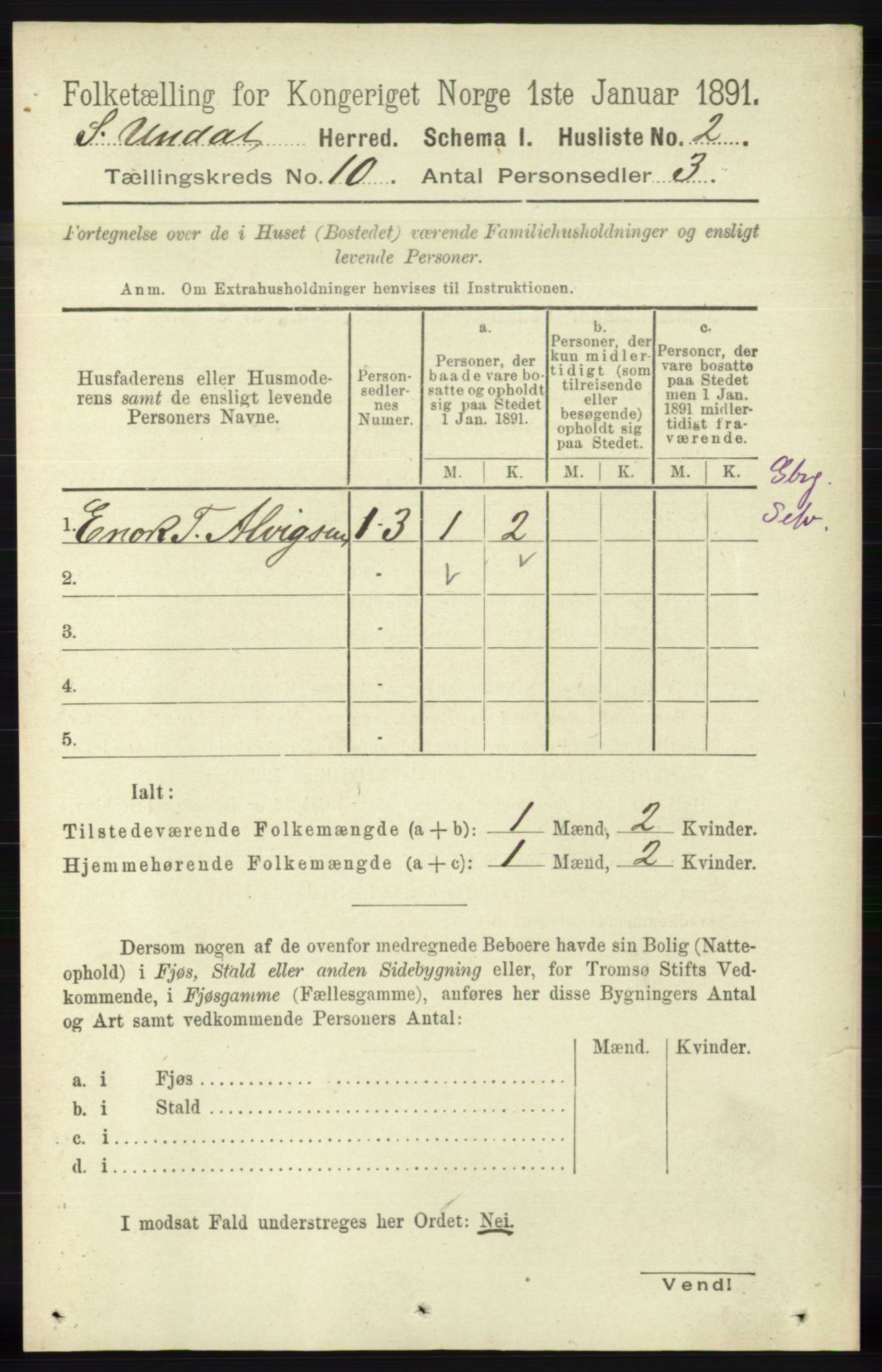 RA, 1891 census for 1029 Sør-Audnedal, 1891, p. 3835