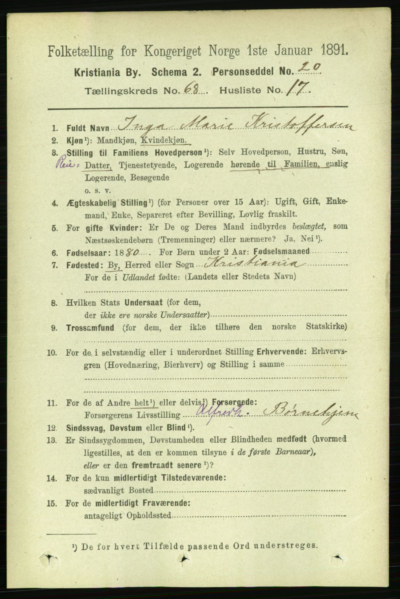 RA, 1891 census for 0301 Kristiania, 1891, p. 37624