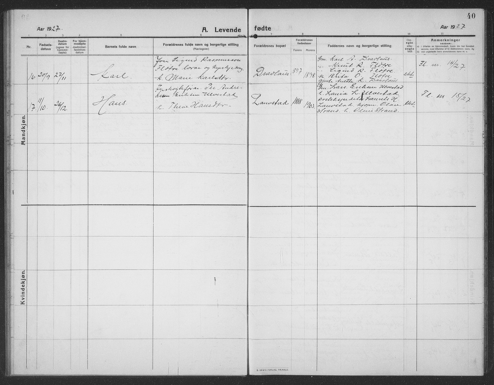 Ministerialprotokoller, klokkerbøker og fødselsregistre - Møre og Romsdal, AV/SAT-A-1454/512/L0169: Parish register (copy) no. 512C01, 1910-1935, p. 40