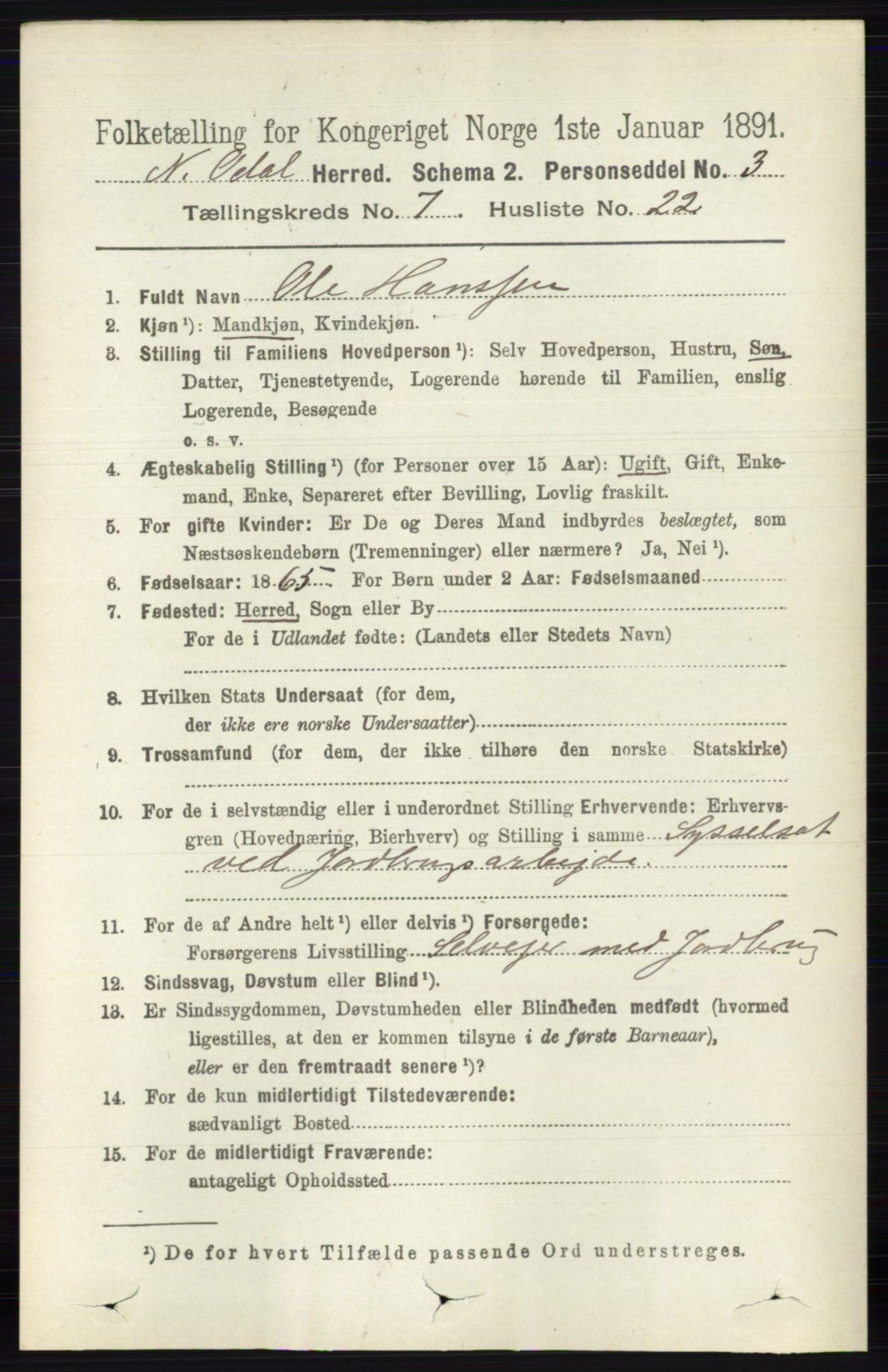 RA, 1891 census for 0418 Nord-Odal, 1891, p. 2944