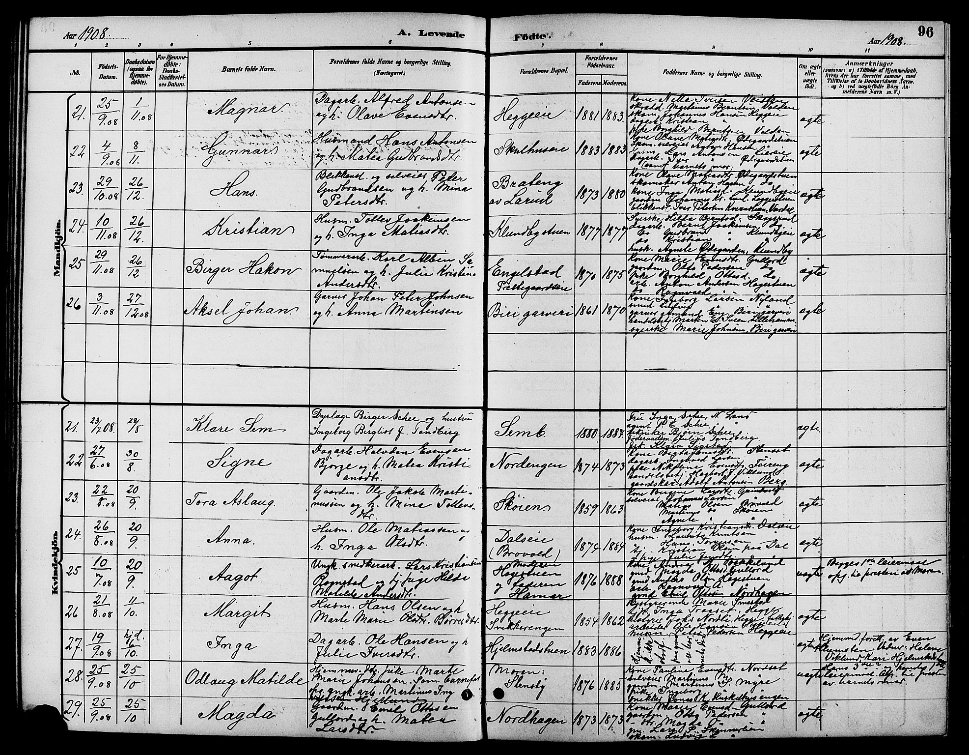 Biri prestekontor, SAH/PREST-096/H/Ha/Hab/L0004: Parish register (copy) no. 4, 1892-1909, p. 96