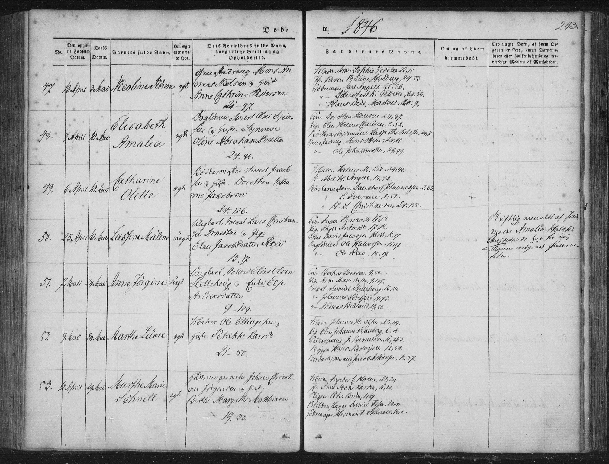 Korskirken sokneprestembete, AV/SAB-A-76101/H/Haa/L0016: Parish register (official) no. B 2, 1841-1851, p. 243