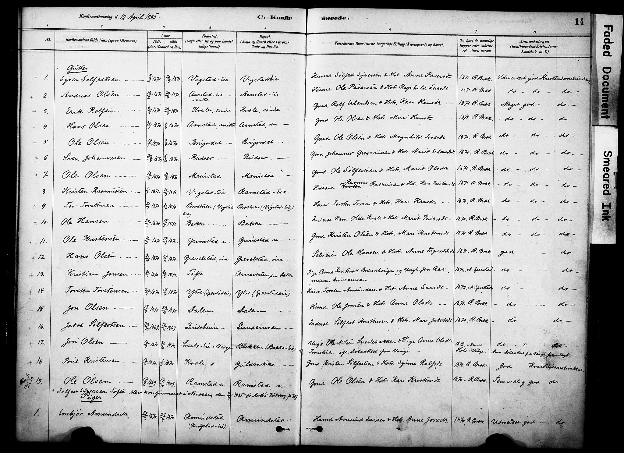 Skjåk prestekontor, AV/SAH-PREST-072/H/Ha/Haa/L0002: Parish register (official) no. 2, 1878-1907, p. 14