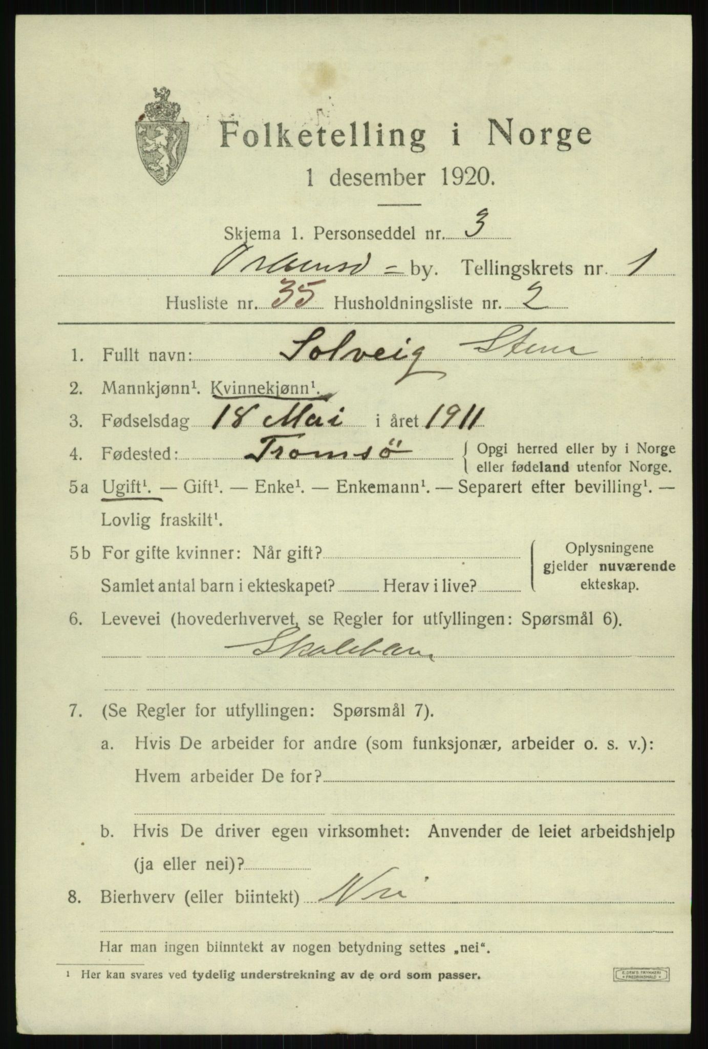 SATØ, 1920 census for Tromsø, 1920, p. 7481
