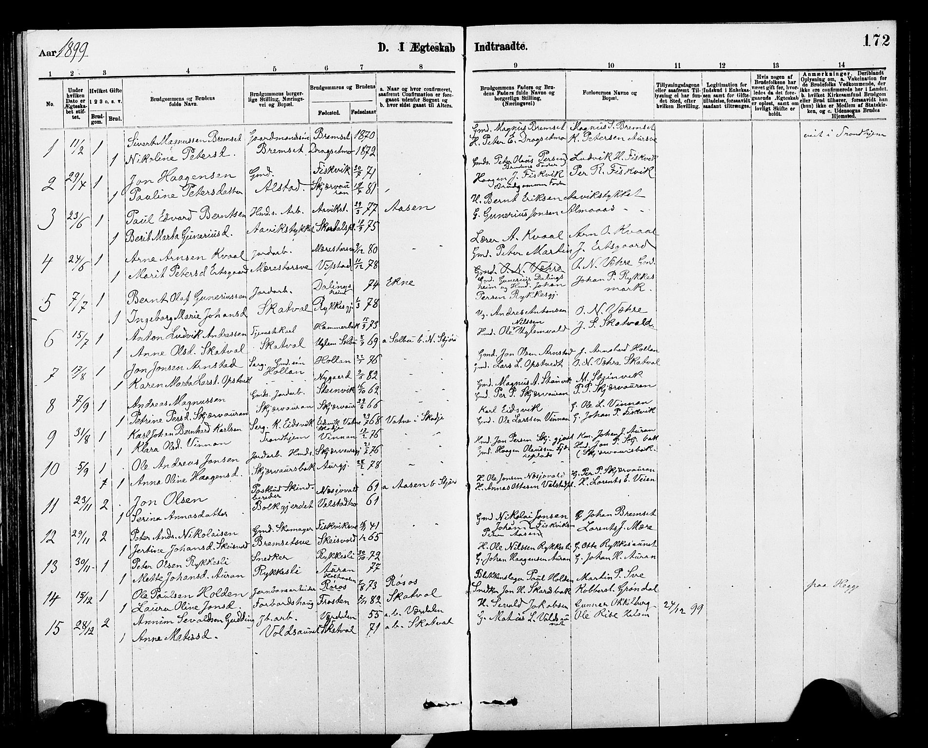 Ministerialprotokoller, klokkerbøker og fødselsregistre - Nord-Trøndelag, SAT/A-1458/712/L0103: Parish register (copy) no. 712C01, 1878-1917, p. 172