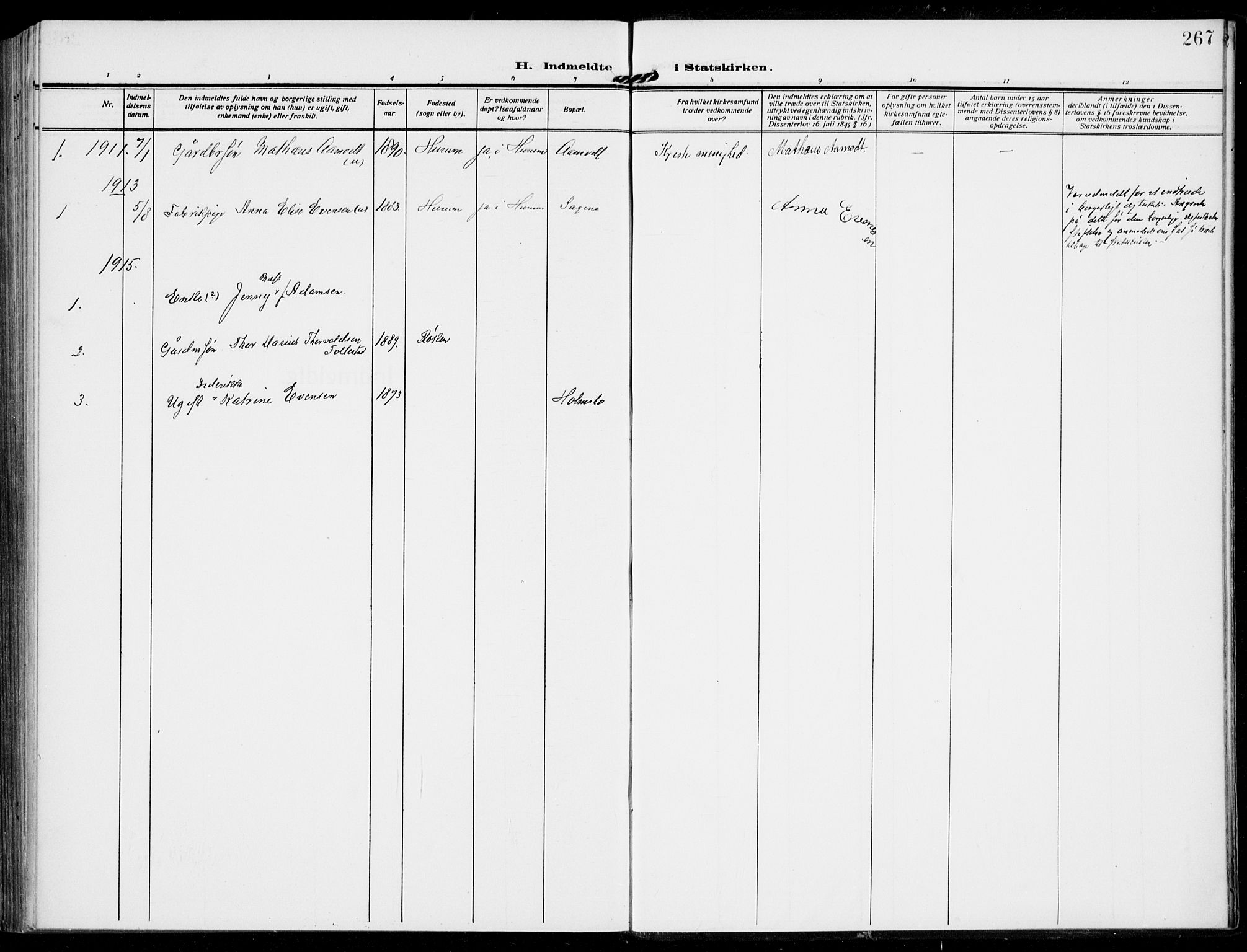 Hurum kirkebøker, AV/SAKO-A-229/F/Fa/L0016: Parish register (official) no. 16, 1899-1918, p. 267