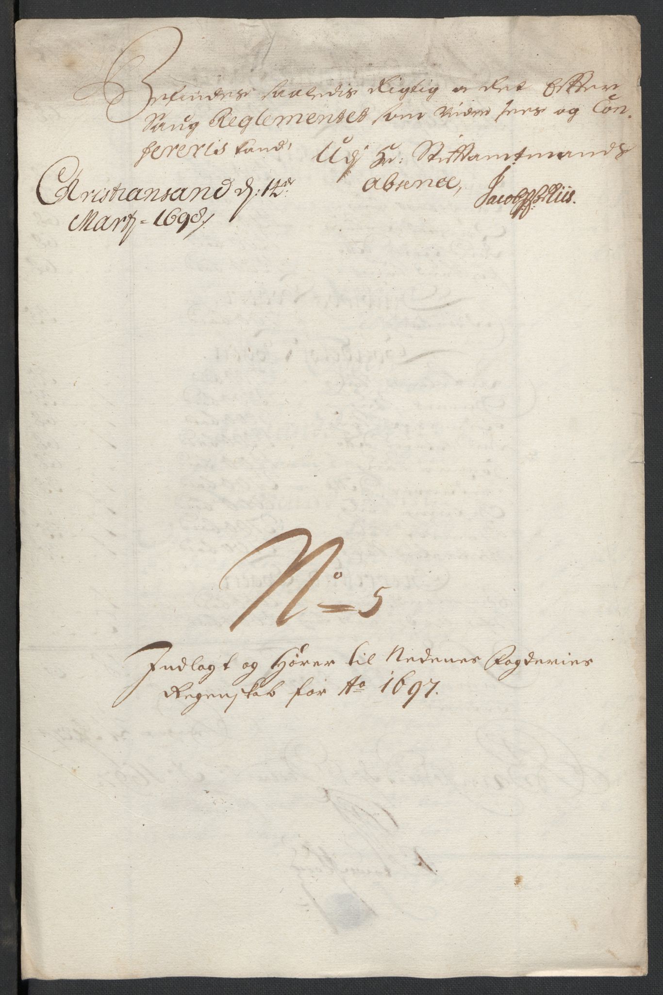 Rentekammeret inntil 1814, Reviderte regnskaper, Fogderegnskap, RA/EA-4092/R39/L2313: Fogderegnskap Nedenes, 1696-1697, p. 139