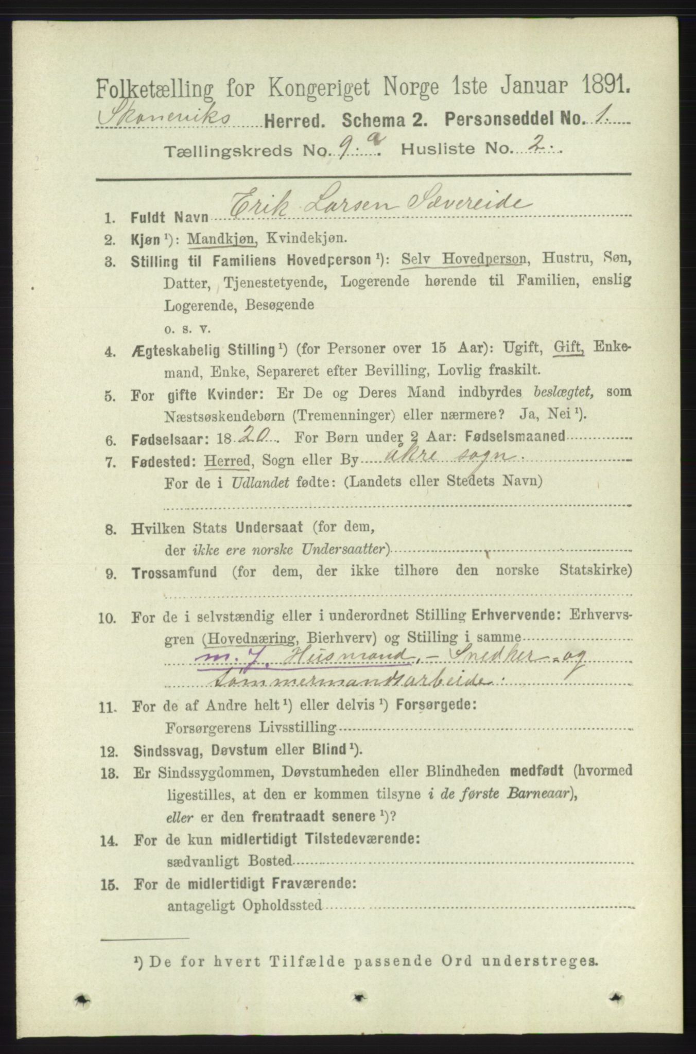 RA, 1891 census for 1212 Skånevik, 1891, p. 2557