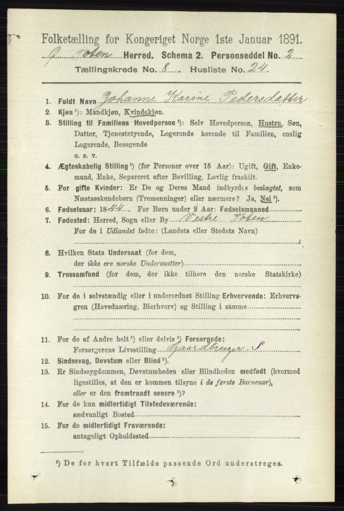 RA, 1891 census for 0528 Østre Toten, 1891, p. 5143