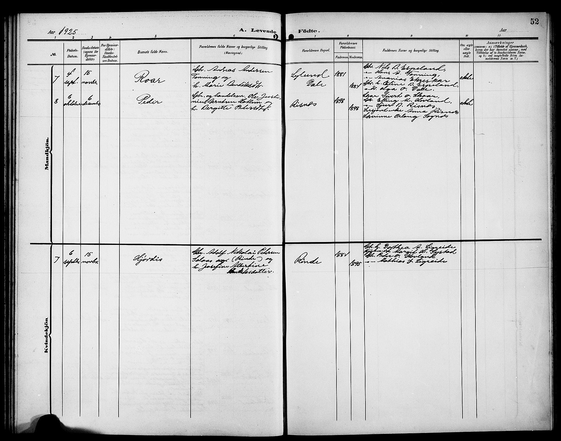 Hyllestad sokneprestembete, SAB/A-80401: Parish register (copy) no. A 3, 1906-1925, p. 52