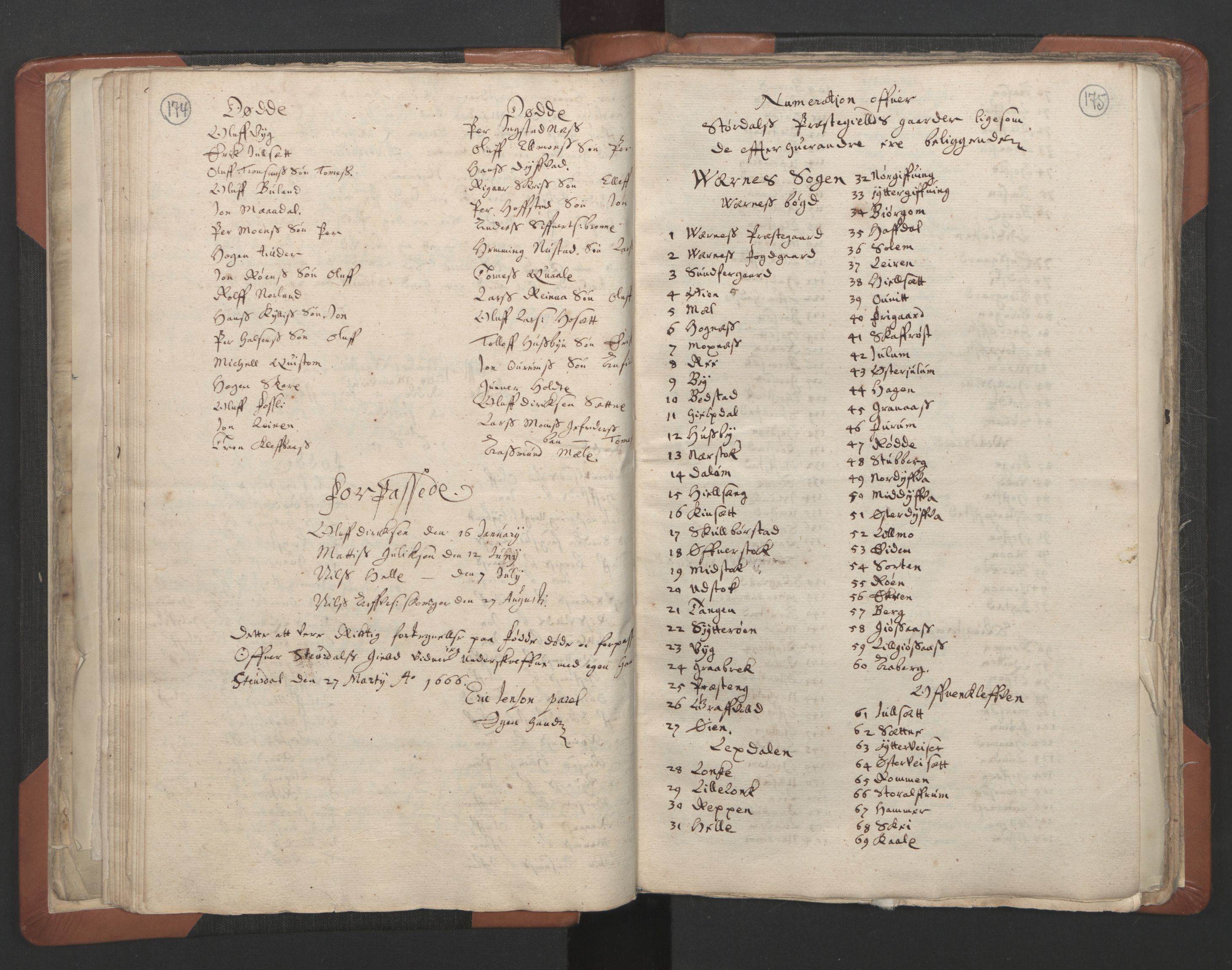 RA, Vicar's Census 1664-1666, no. 32: Innherad deanery, 1664-1666, p. 174-175