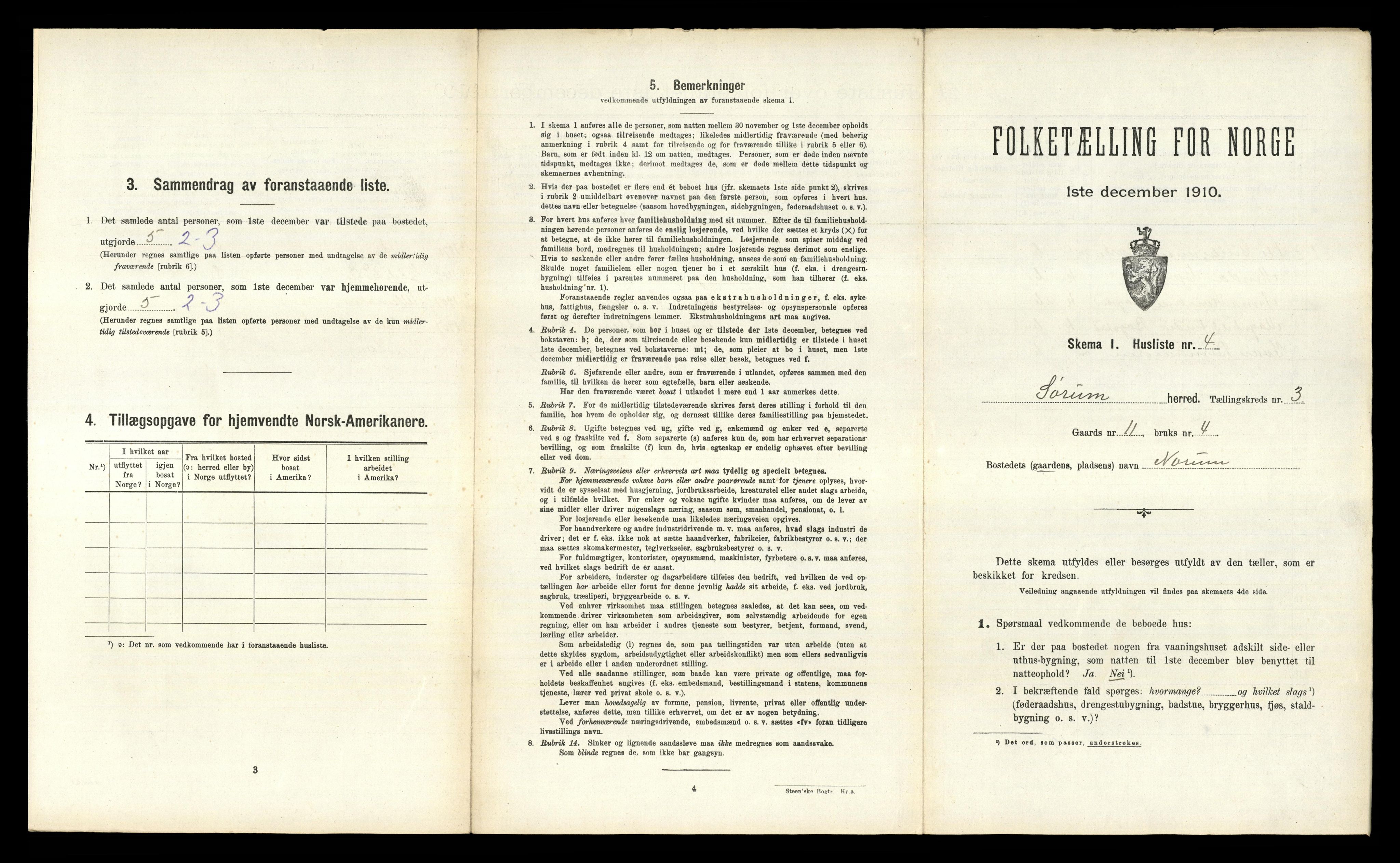 RA, 1910 census for Sørum, 1910, p. 207