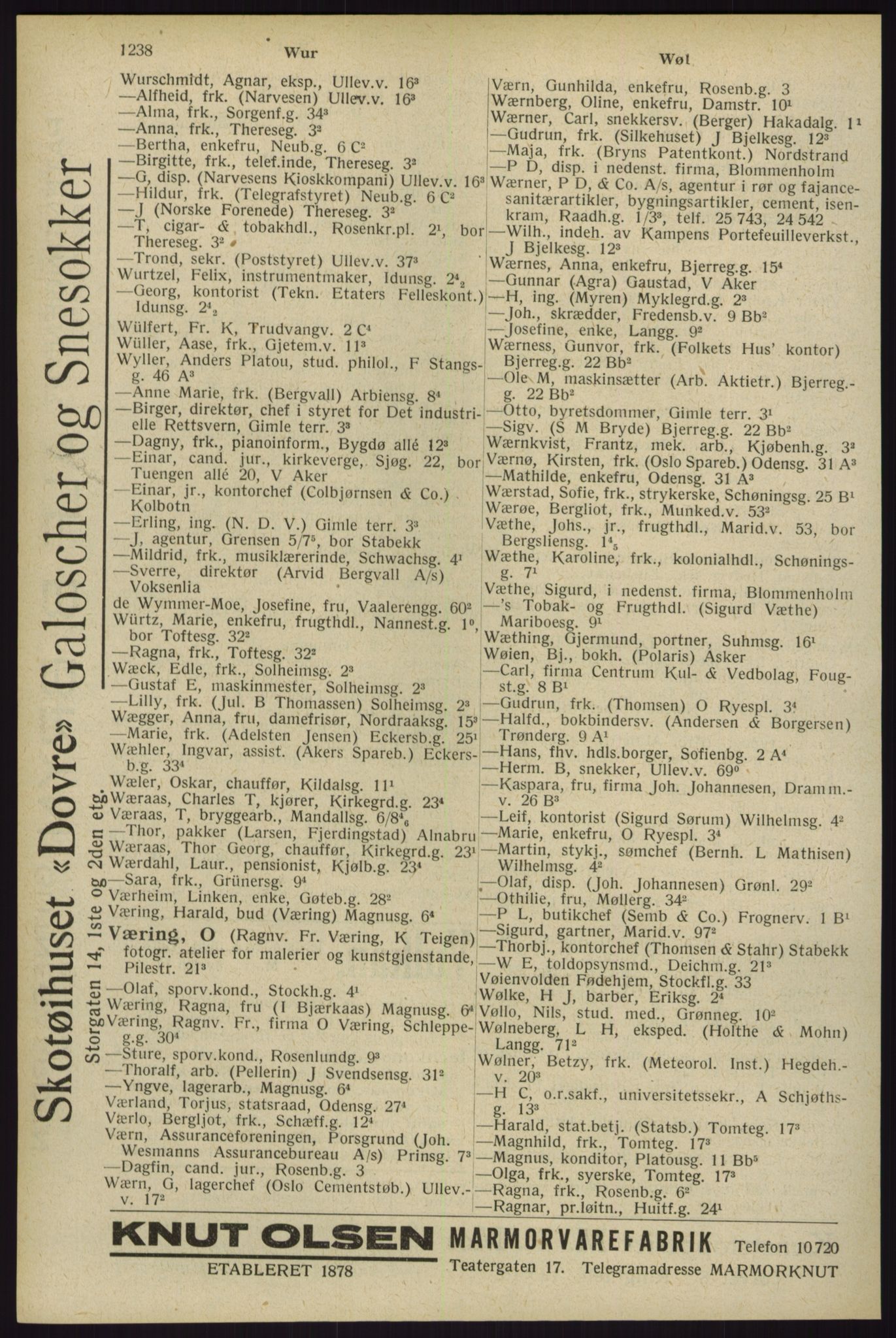 Kristiania/Oslo adressebok, PUBL/-, 1929, p. 1238