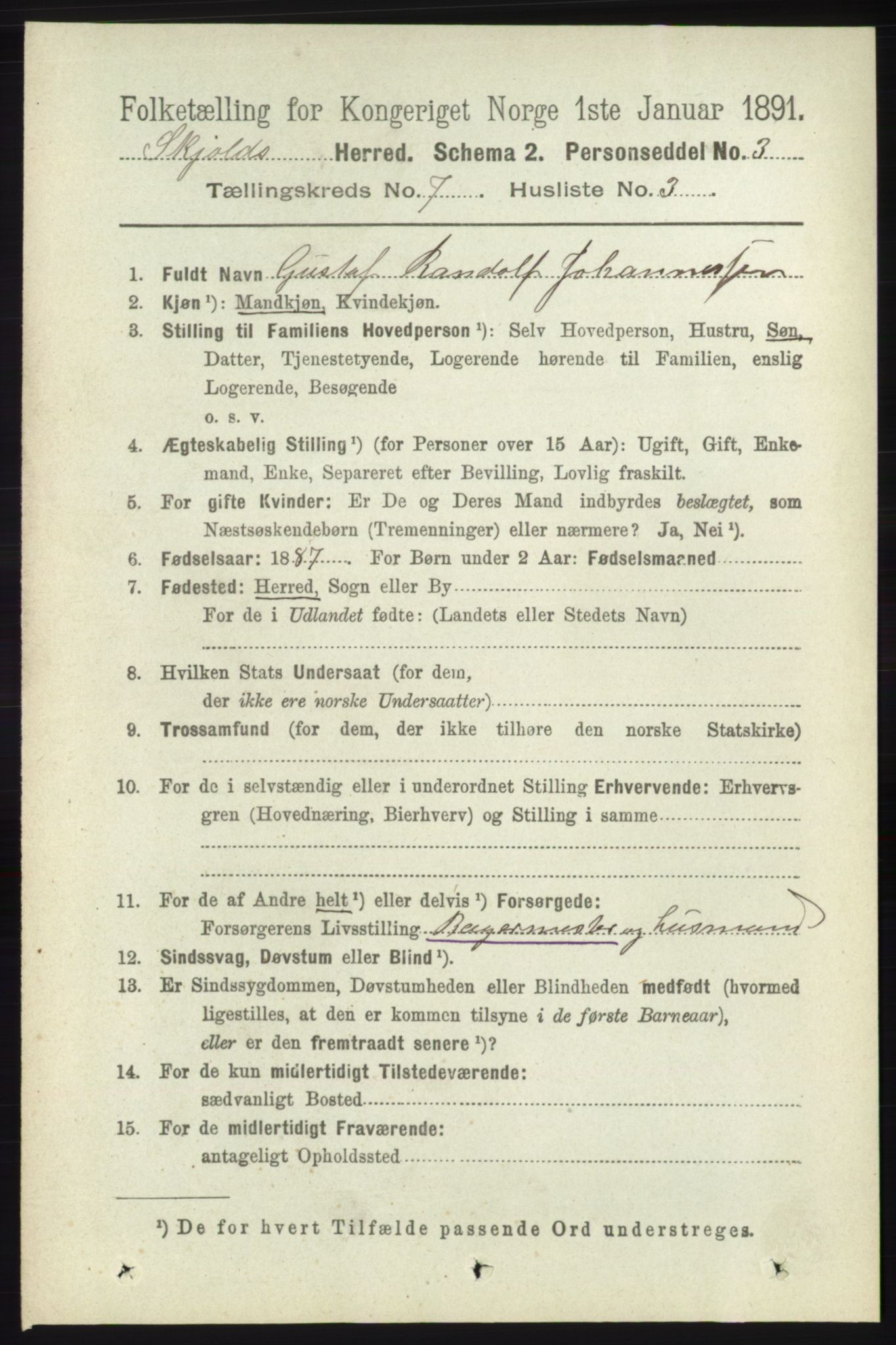 RA, 1891 census for 1154 Skjold, 1891, p. 1359