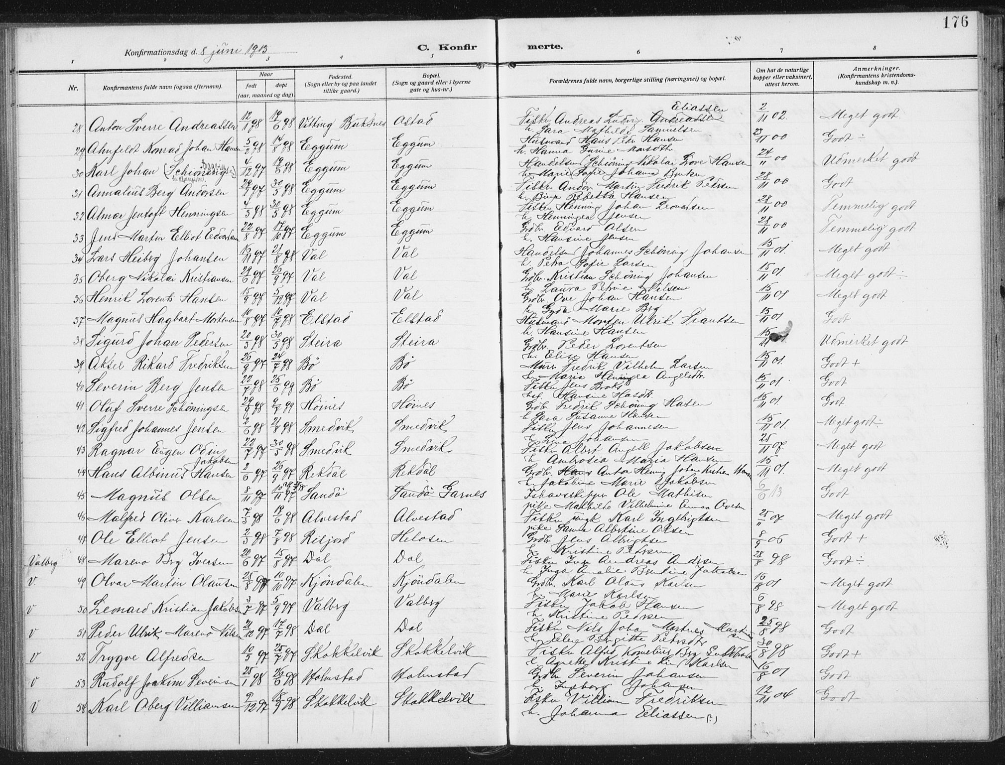 Ministerialprotokoller, klokkerbøker og fødselsregistre - Nordland, SAT/A-1459/880/L1135: Parish register (official) no. 880A09, 1908-1919, p. 176