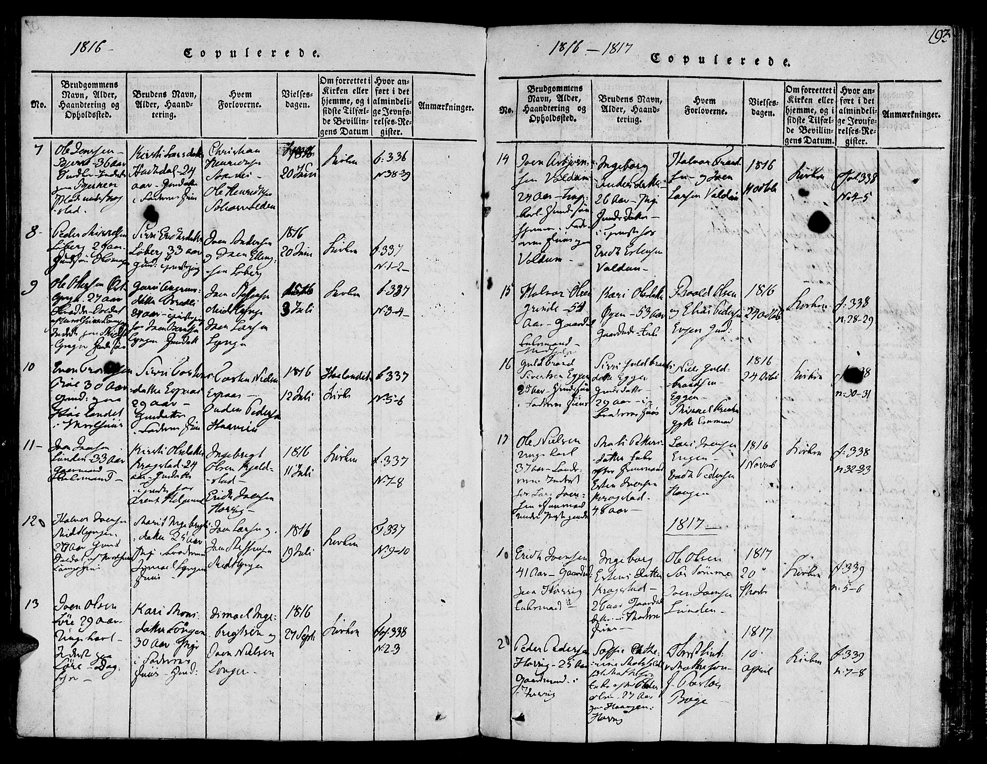 Ministerialprotokoller, klokkerbøker og fødselsregistre - Sør-Trøndelag, SAT/A-1456/692/L1102: Parish register (official) no. 692A02, 1816-1842, p. 193