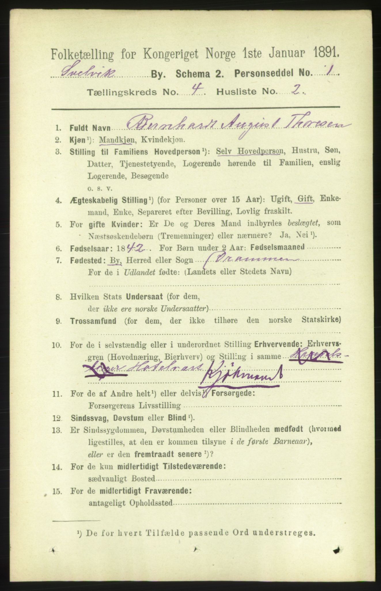 RA, 1891 census for 0701 Svelvik, 1891, p. 1610