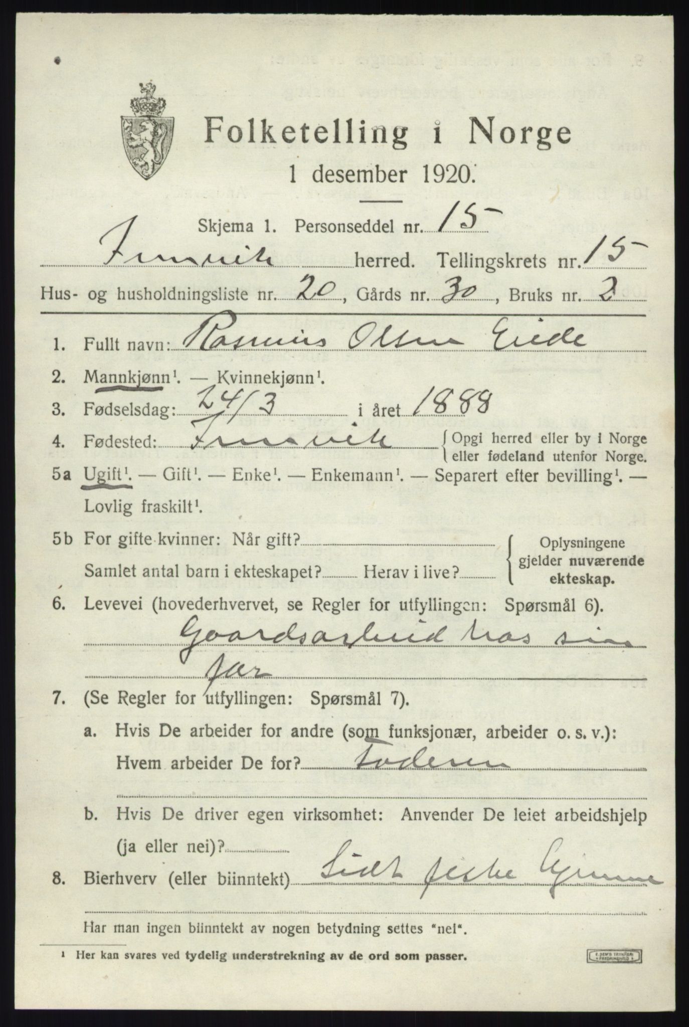 SAB, 1920 census for Innvik, 1920, p. 6403