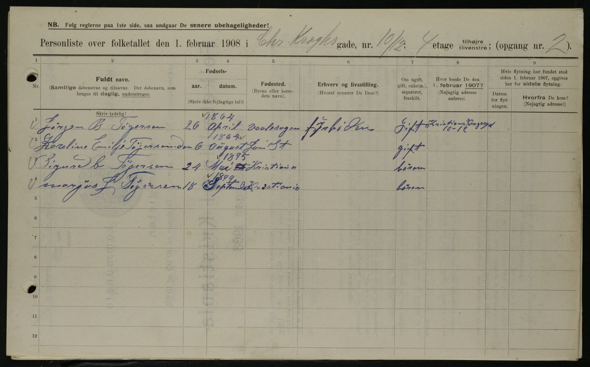 OBA, Municipal Census 1908 for Kristiania, 1908, p. 11088