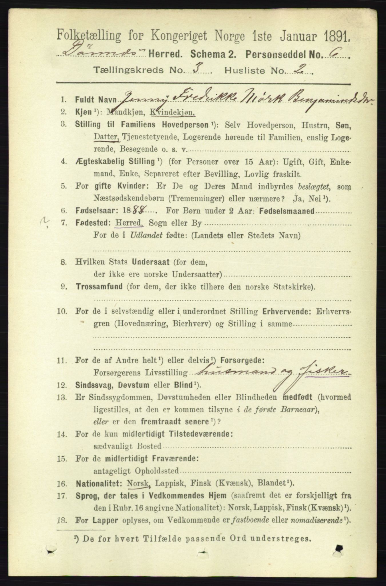 RA, 1891 census for 1827 Dønnes, 1891, p. 1271