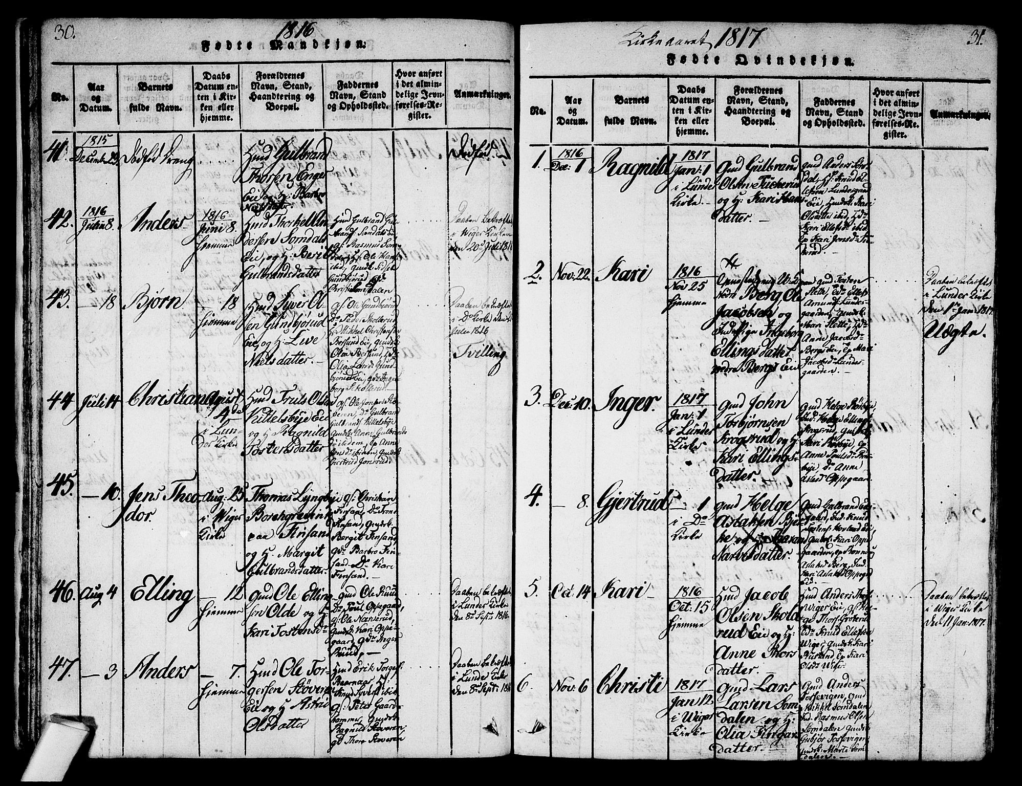 Norderhov kirkebøker, AV/SAKO-A-237/G/Ga/L0003: Parish register (copy) no. I 3 /2, 1814-1876, p. 30-31