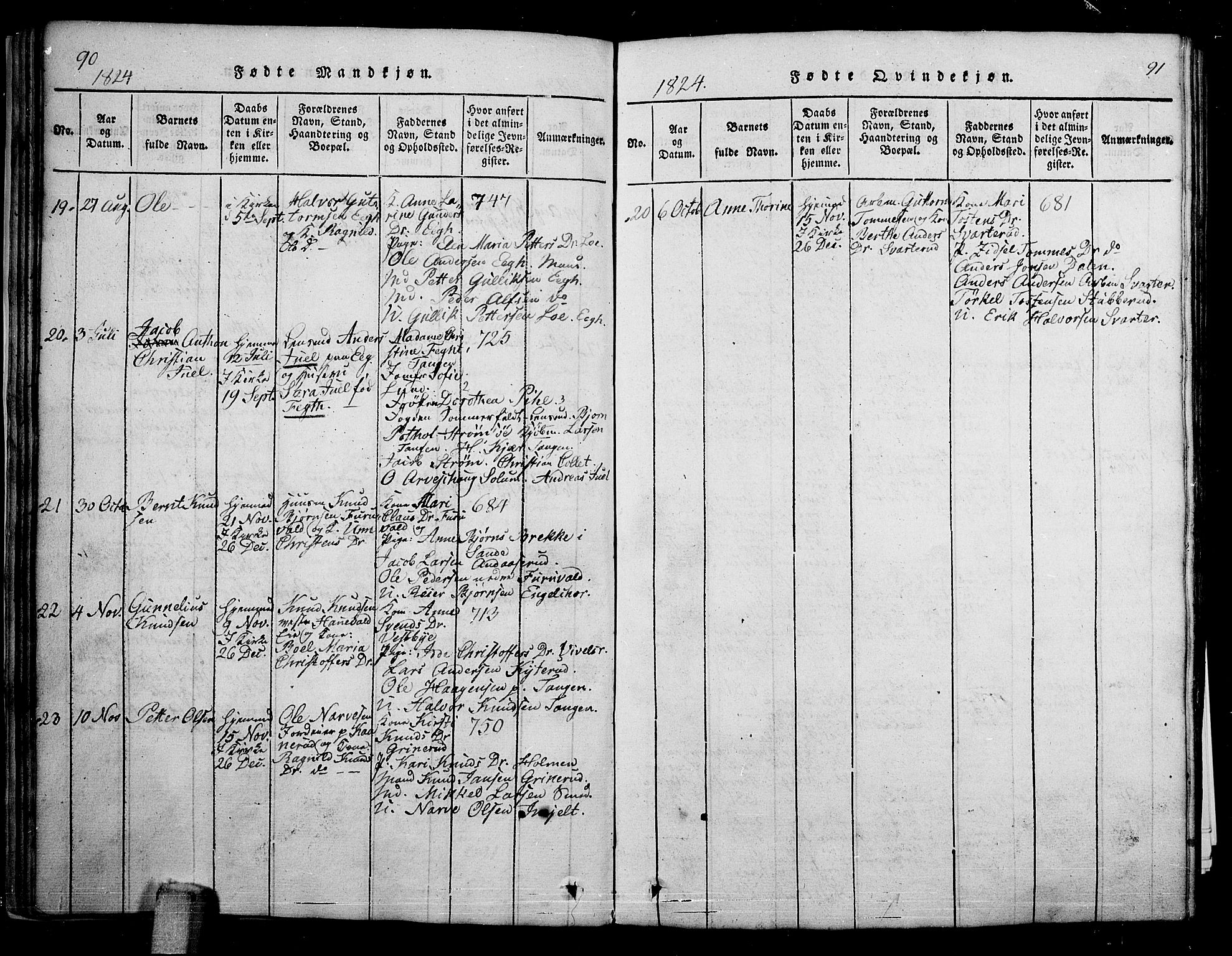 Skoger kirkebøker, AV/SAKO-A-59/G/Ga/L0001: Parish register (copy) no. I 1, 1814-1845, p. 90-91