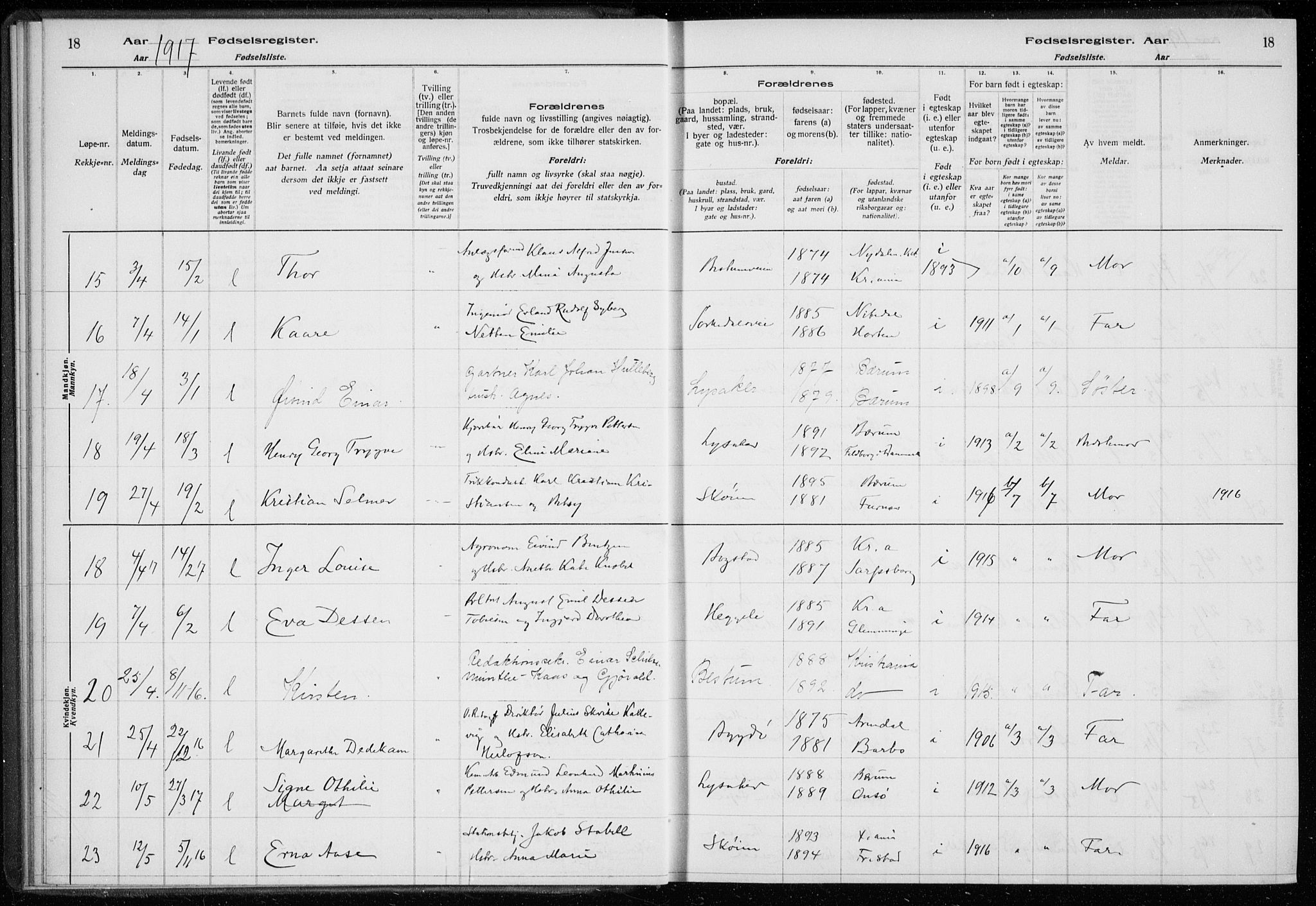 Ullern prestekontor Kirkebøker, SAO/A-10740/J/L0001: Birth register no. 1, 1916-1928, p. 18