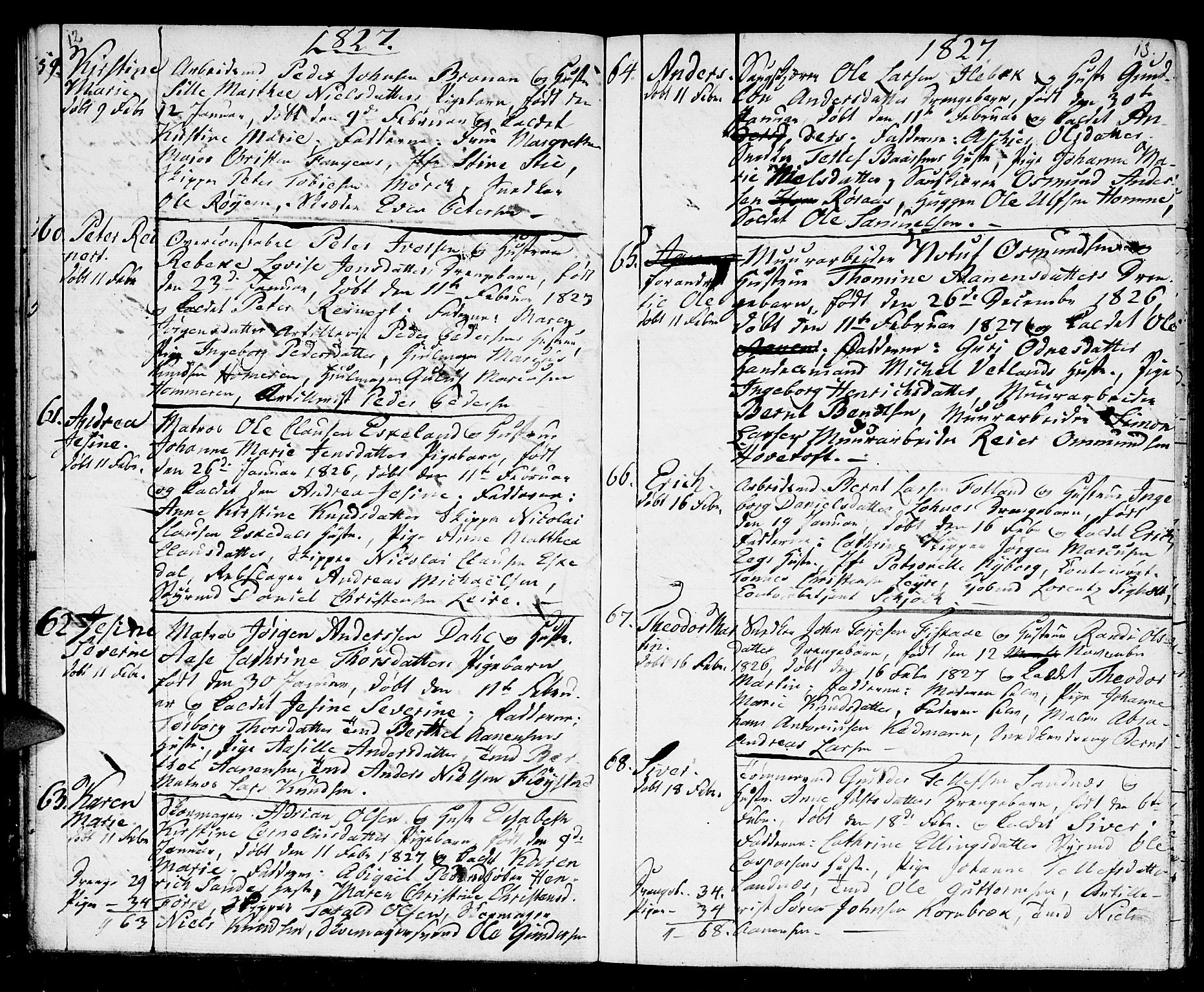 Kristiansand domprosti, AV/SAK-1112-0006/F/Fb/L0004: Parish register (copy) no. B 4, 1826-1827, p. 12-13