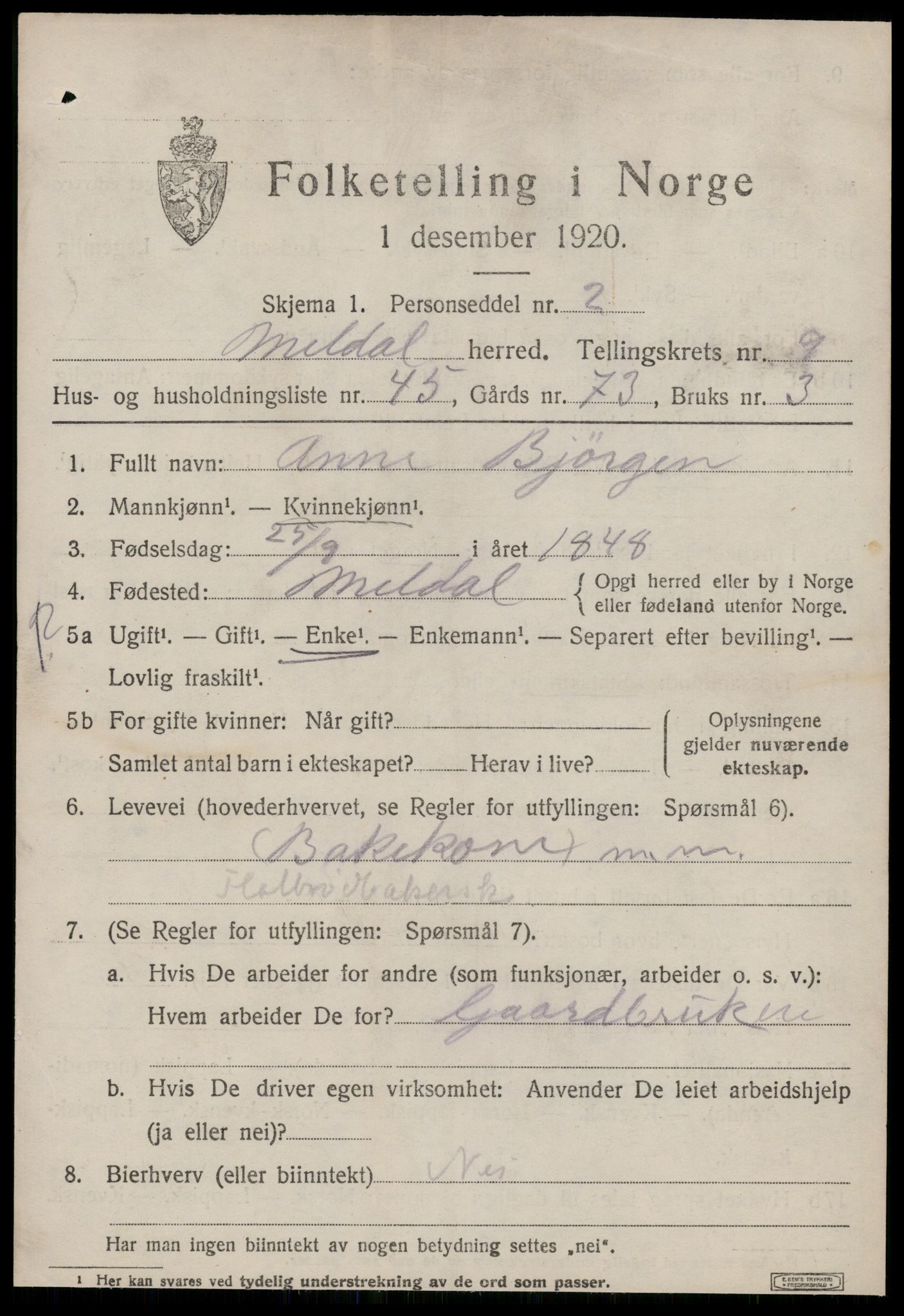 SAT, 1920 census for Meldal, 1920, p. 8201