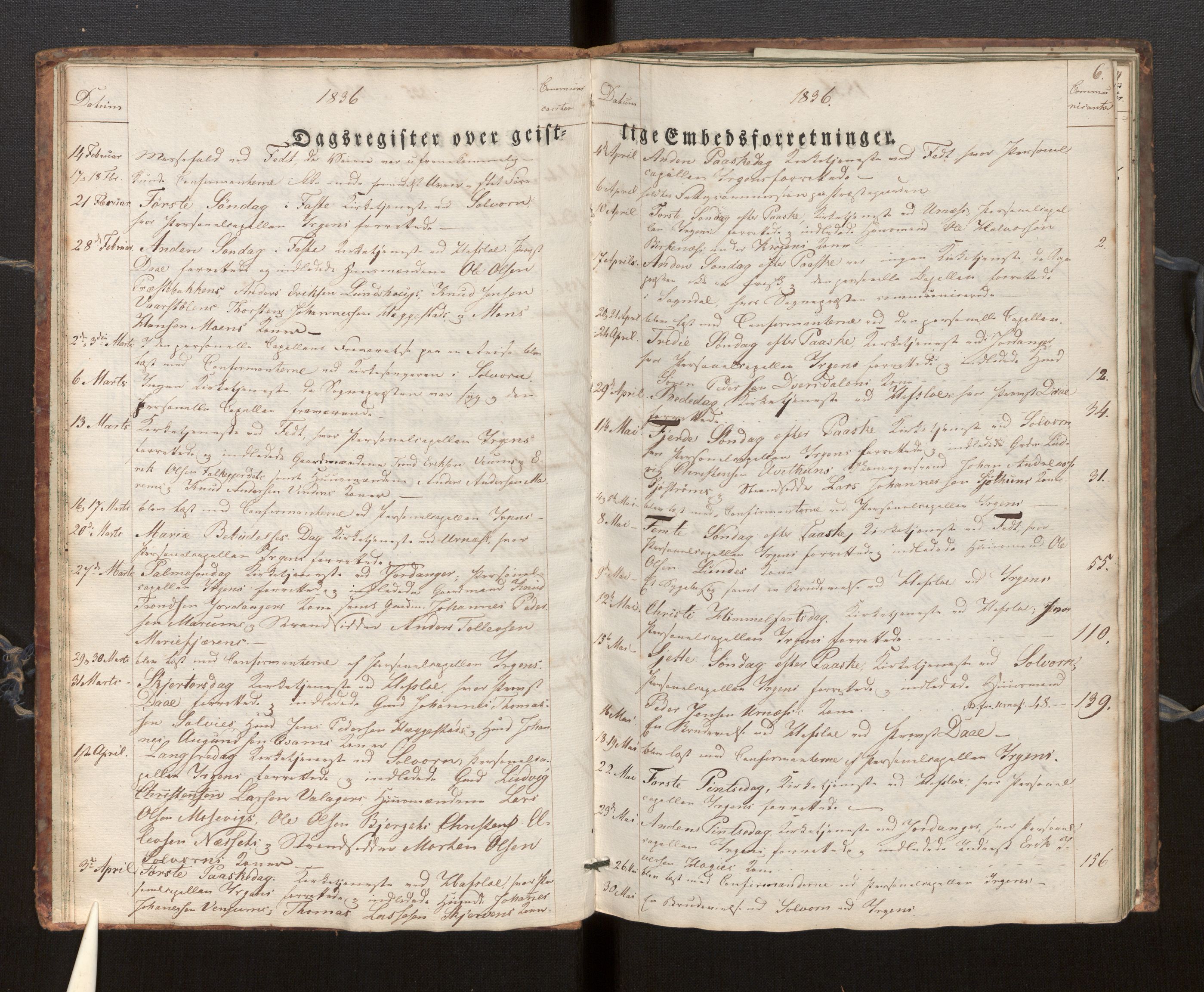 Hafslo sokneprestembete, AV/SAB-A-80301/H/Haa/Haaf/L0001: Diary records no. F 1, 1834-1854, p. 6