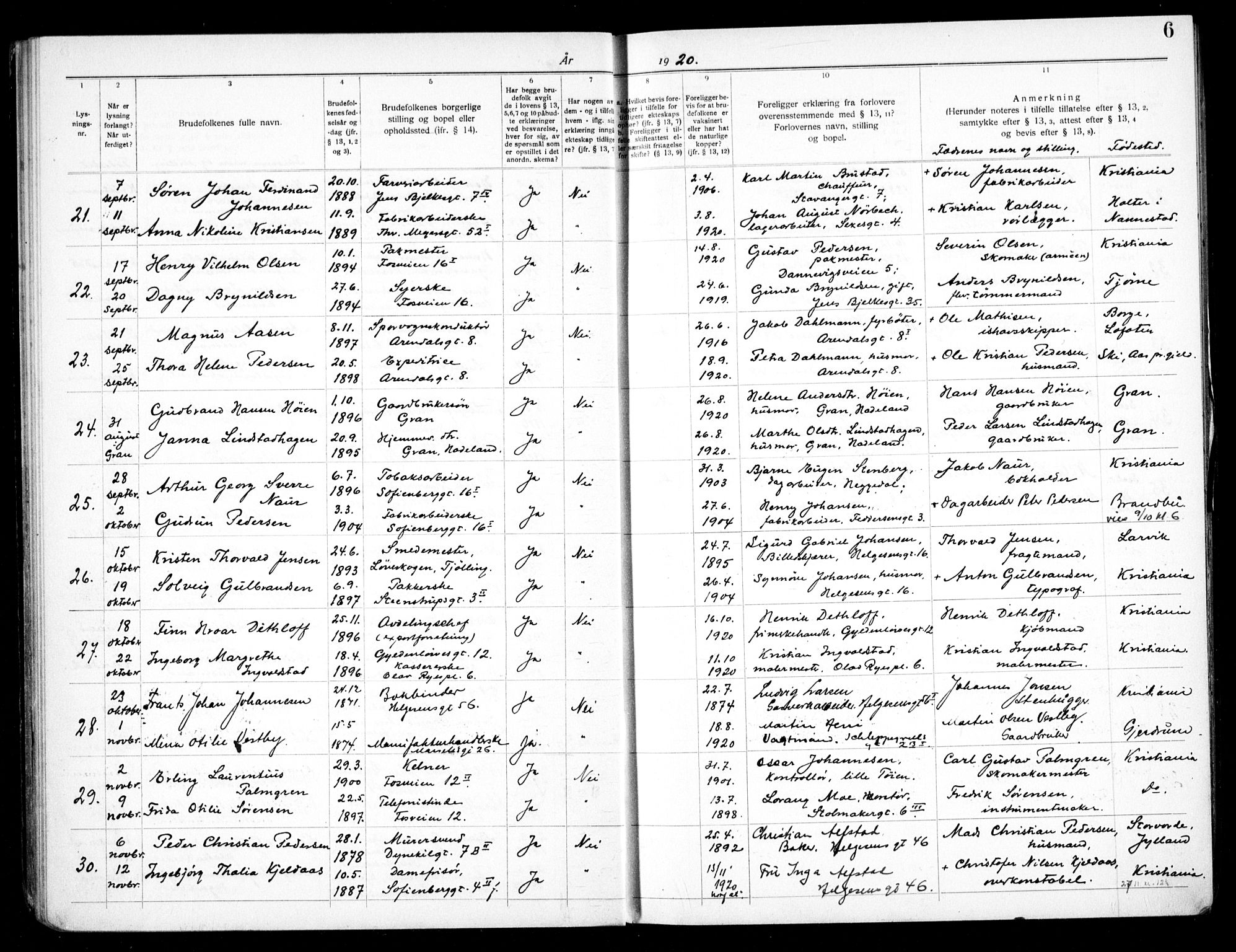 Hauge prestekontor Kirkebøker, SAO/A-10849/H/Ha/L0002: Banns register no. 2, 1919-1937, p. 6