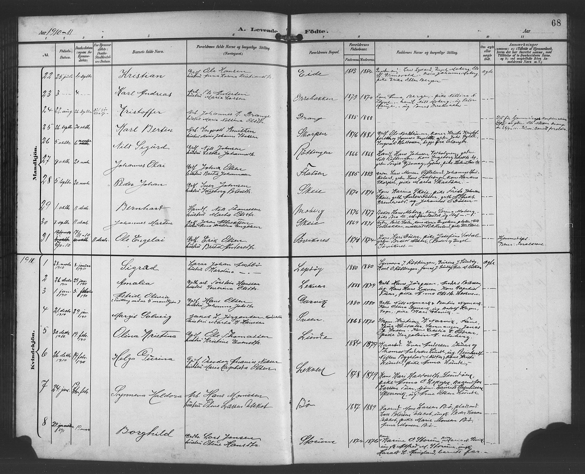 Os sokneprestembete, AV/SAB-A-99929: Parish register (copy) no. A 3, 1897-1913, p. 68