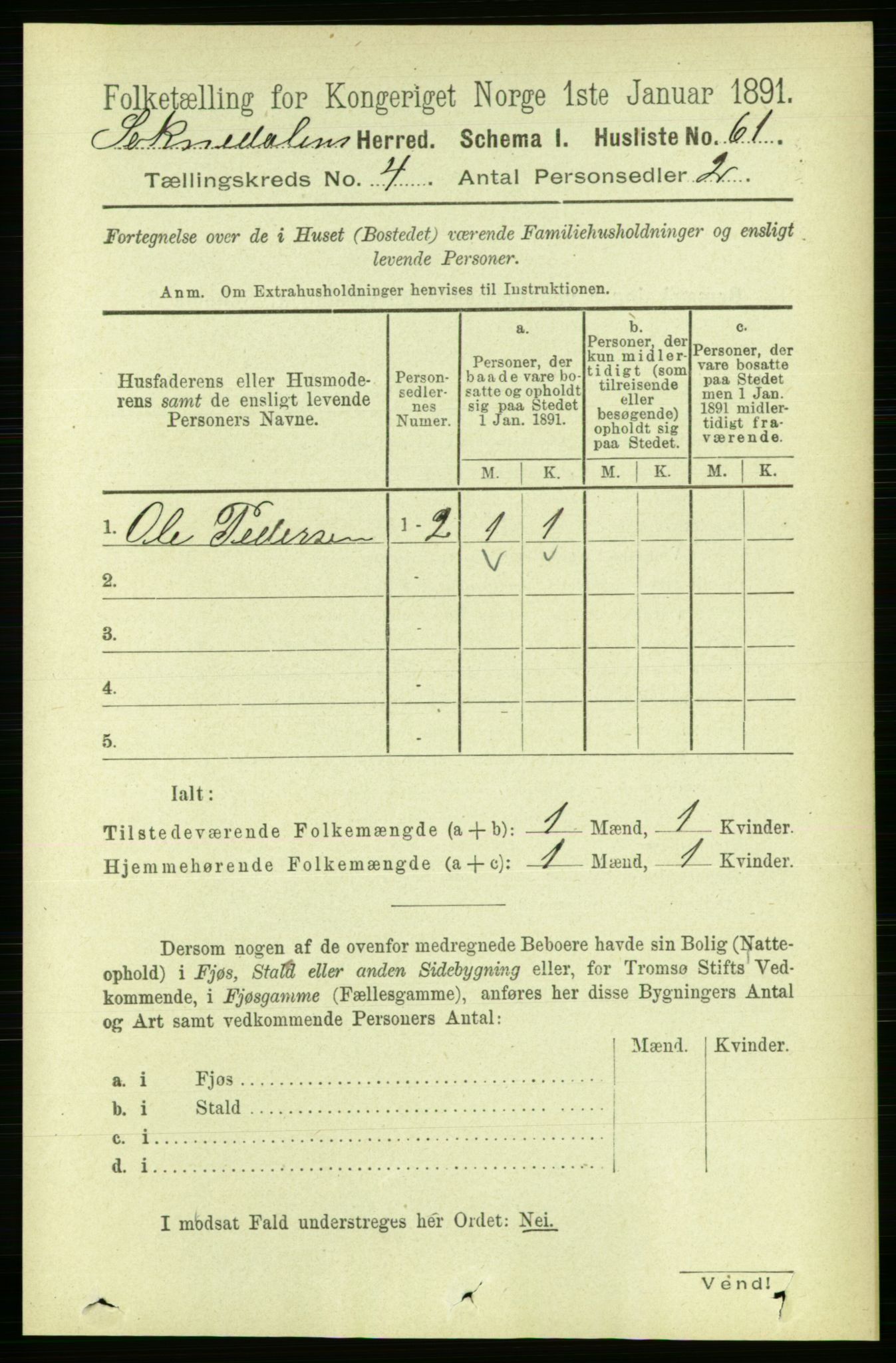 RA, 1891 census for 1649 Soknedal, 1891, p. 1586