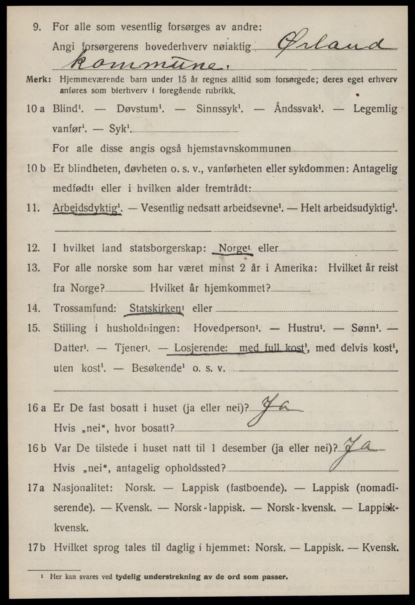 SAT, 1920 census for Ørland, 1920, p. 1400