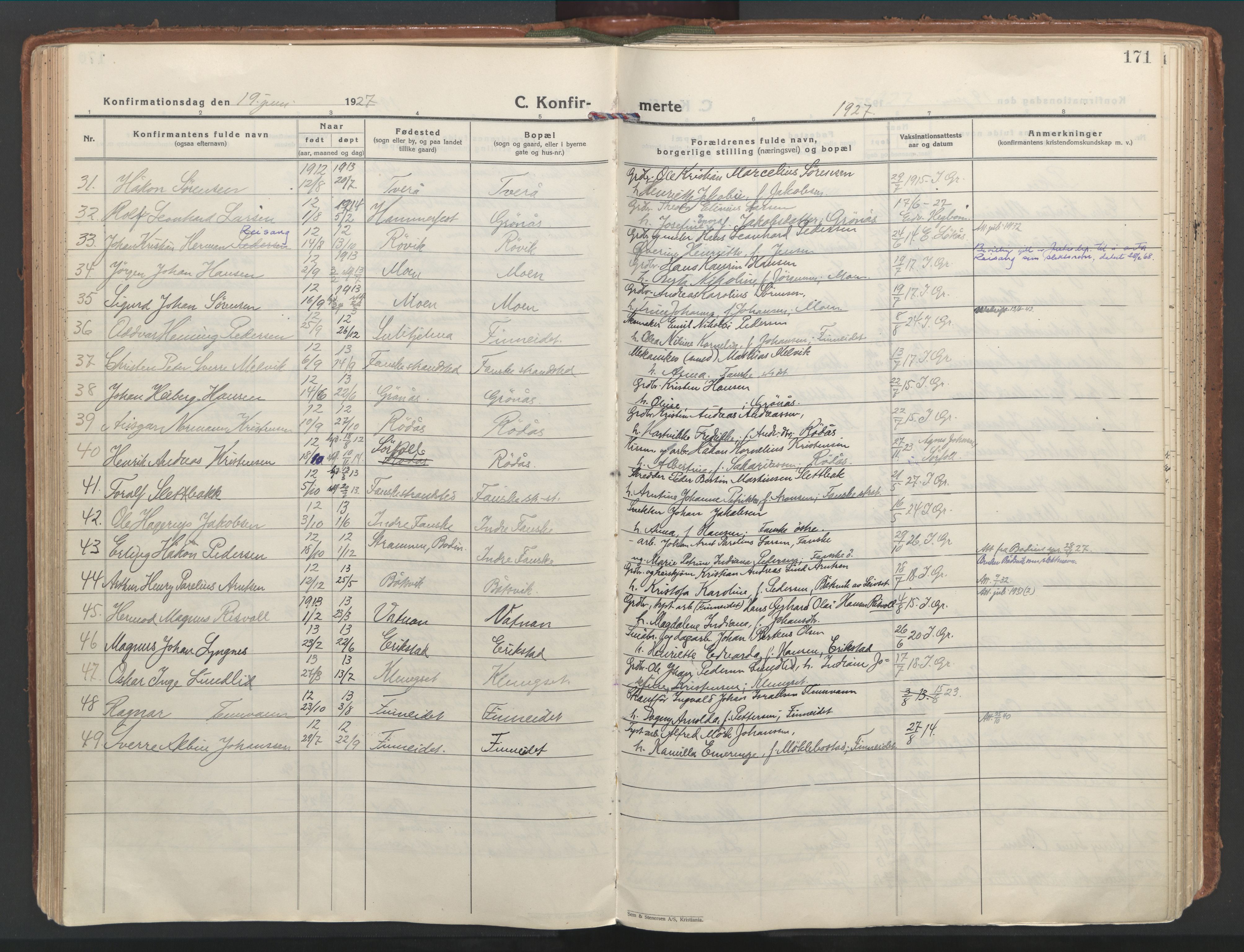 Ministerialprotokoller, klokkerbøker og fødselsregistre - Nordland, AV/SAT-A-1459/849/L0699: Parish register (official) no. 849A10, 1924-1937, p. 171