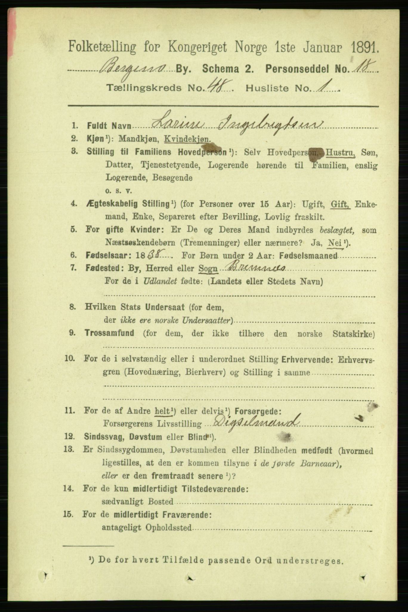 RA, 1891 Census for 1301 Bergen, 1891, p. 56920