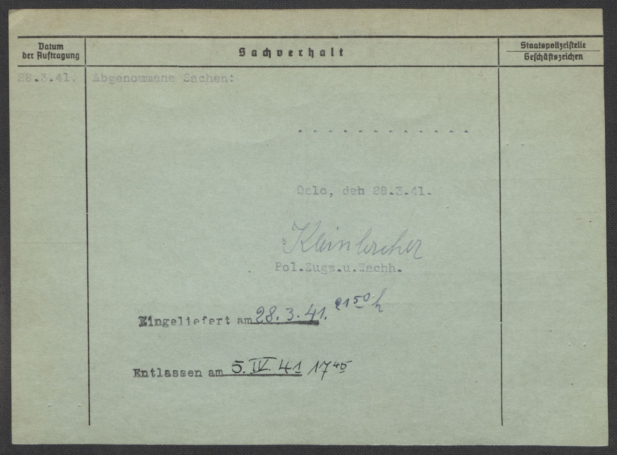 Befehlshaber der Sicherheitspolizei und des SD, RA/RAFA-5969/E/Ea/Eaa/L0005: Register over norske fanger i Møllergata 19: Hø-Kj, 1940-1945, p. 588