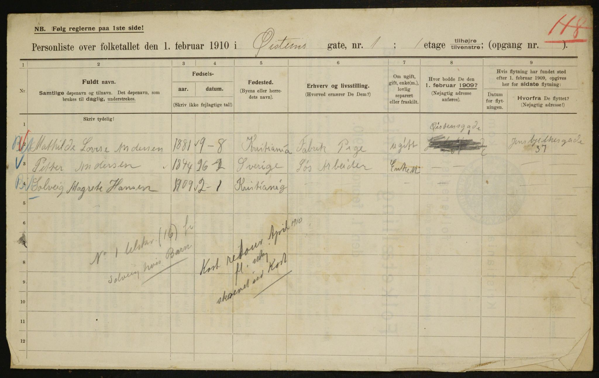 OBA, Municipal Census 1910 for Kristiania, 1910, p. 123541