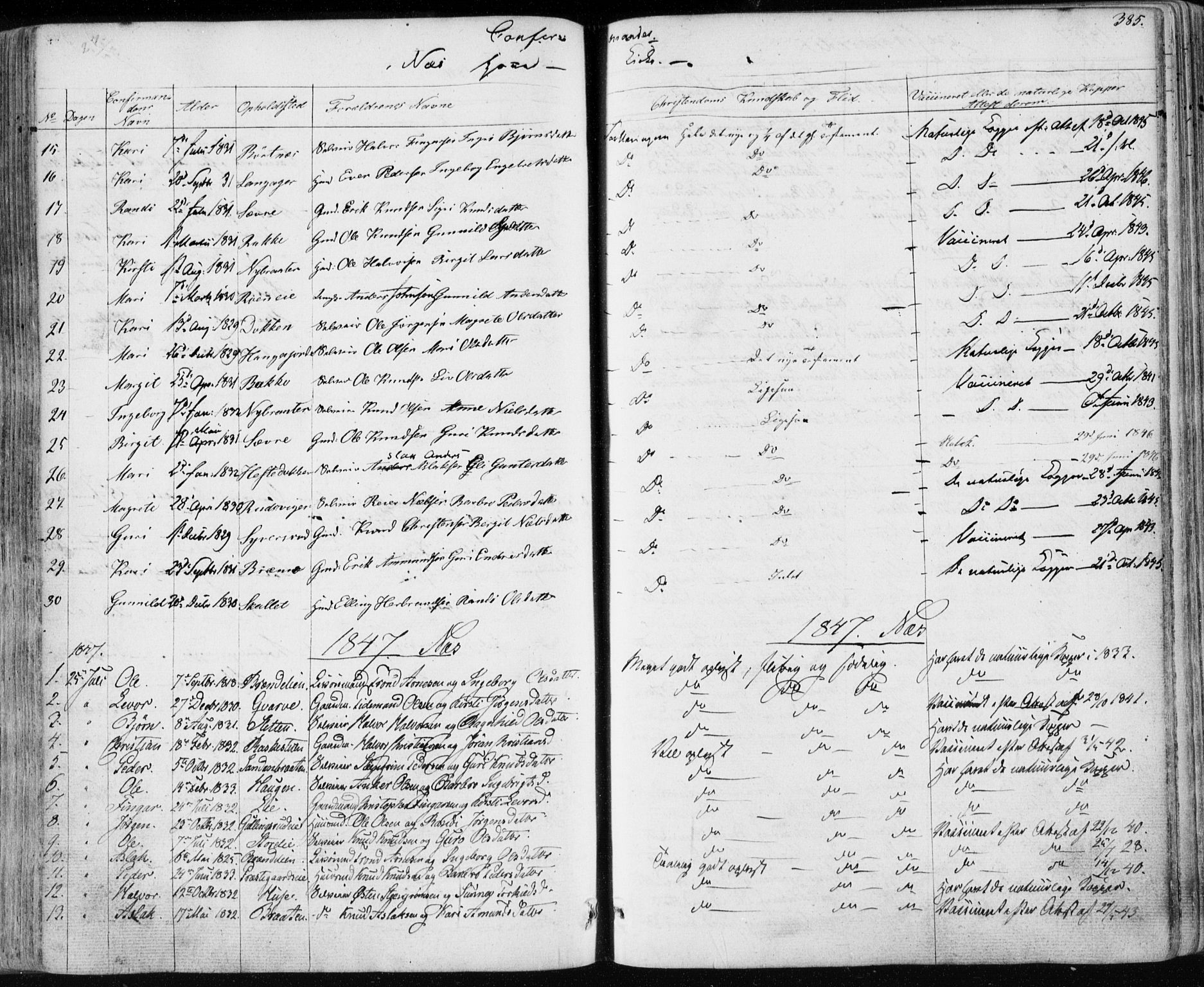 Nes kirkebøker, SAKO/A-236/F/Fa/L0009: Parish register (official) no. 9, 1834-1863, p. 385