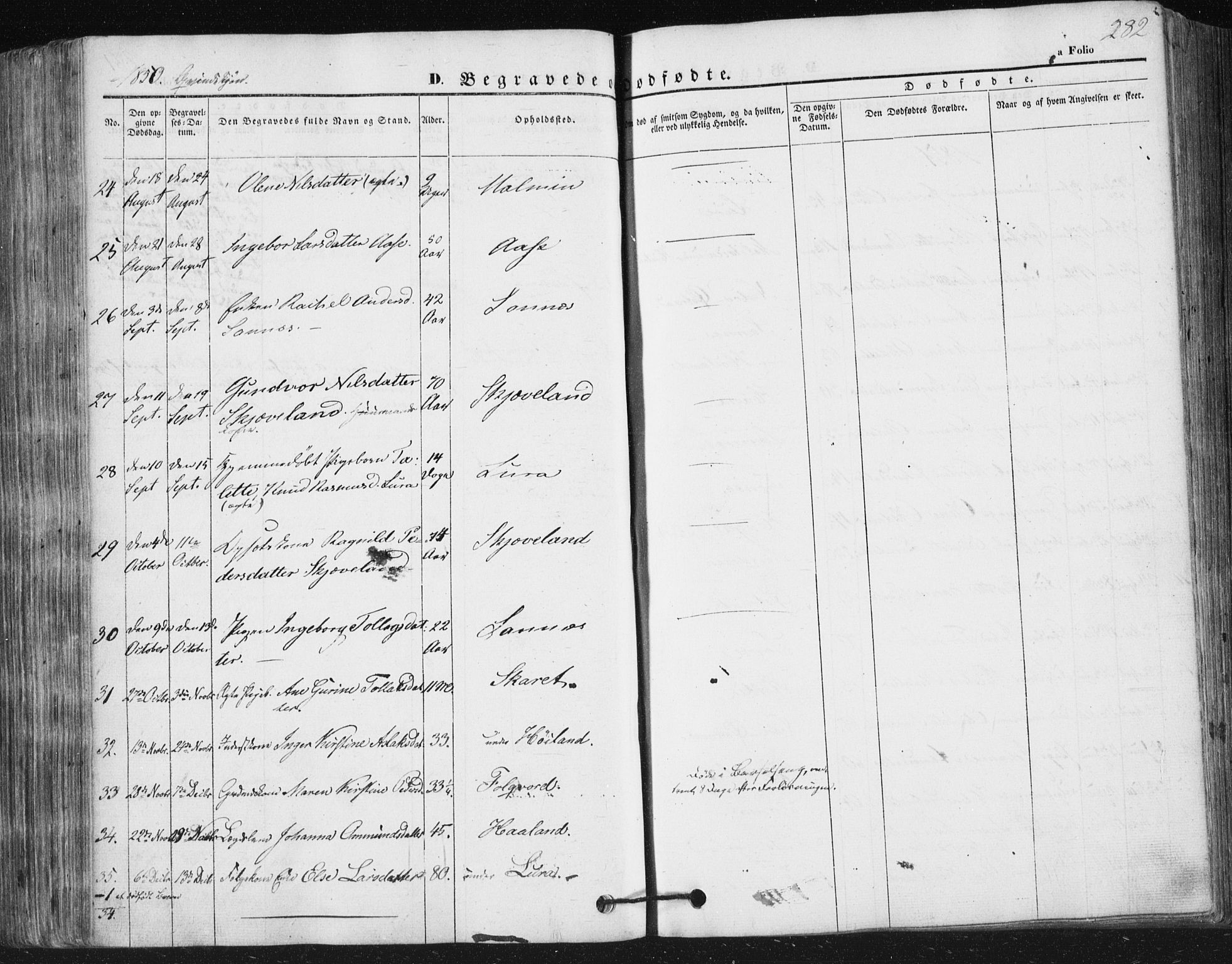 Høyland sokneprestkontor, SAST/A-101799/001/30BA/L0008: Parish register (official) no. A 8, 1841-1856, p. 282