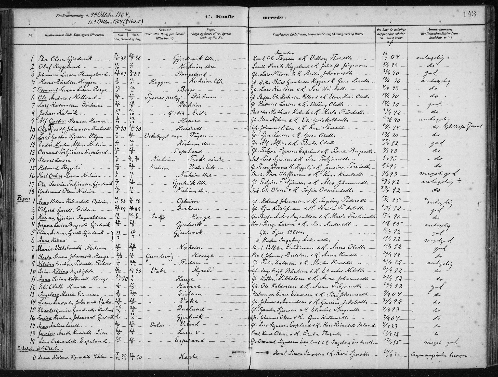 Fjelberg sokneprestembete, AV/SAB-A-75201/H/Haa: Parish register (official) no. D 1, 1879-1918, p. 143