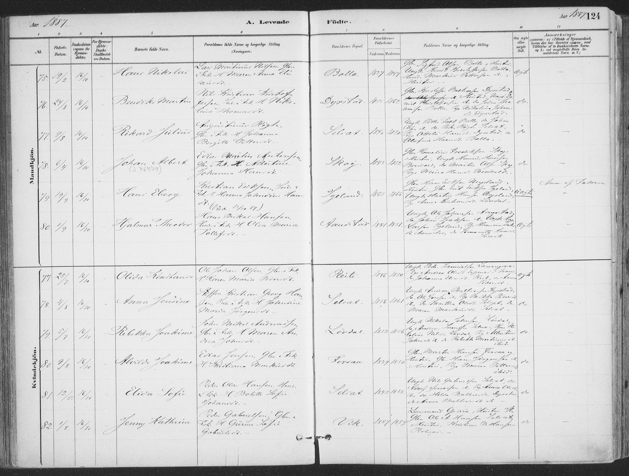 Ibestad sokneprestembete, SATØ/S-0077/H/Ha/Haa/L0011kirke: Parish register (official) no. 11, 1880-1889, p. 124