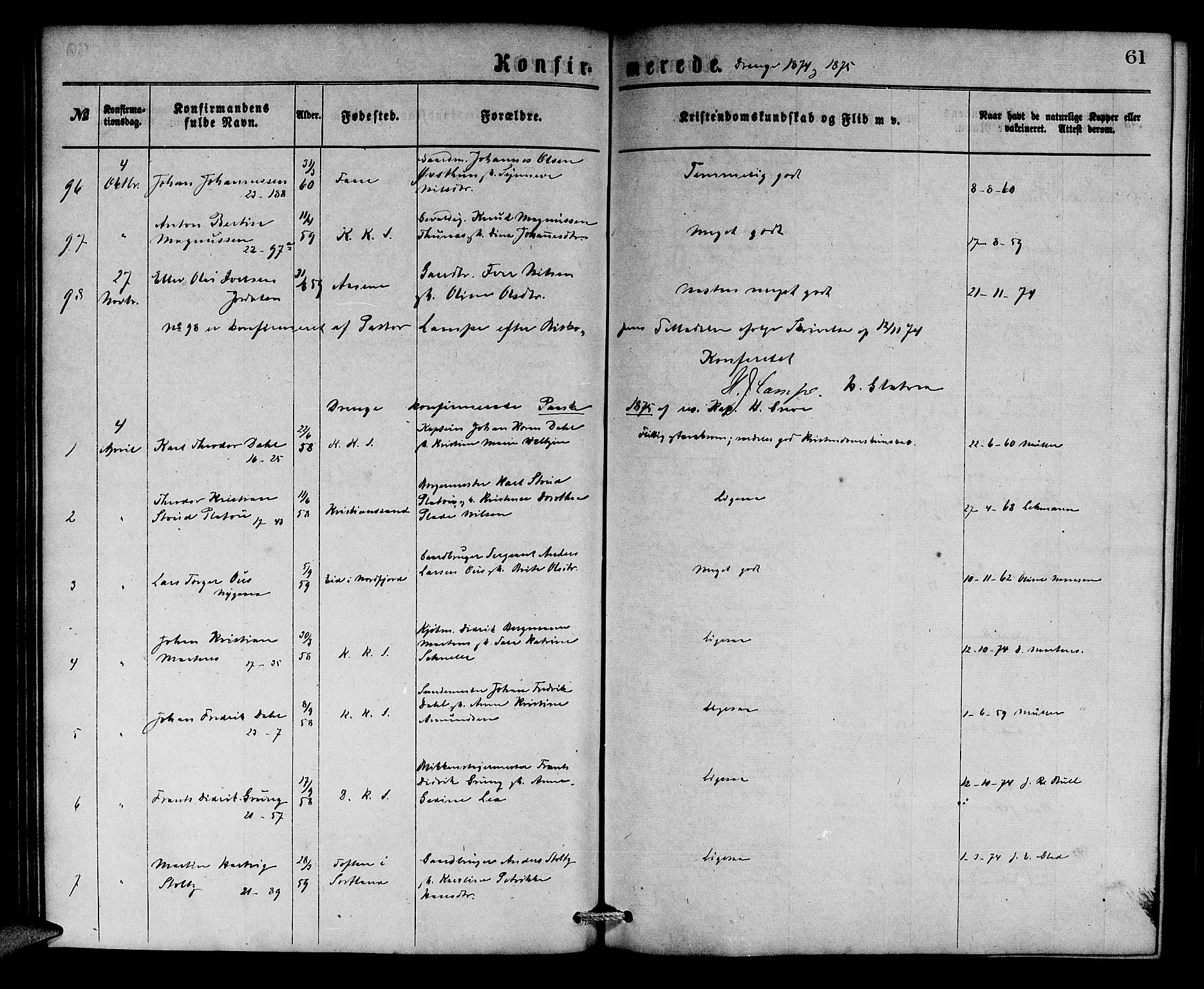 Korskirken sokneprestembete, SAB/A-76101/H/Hab: Parish register (copy) no. C 2, 1869-1879, p. 61