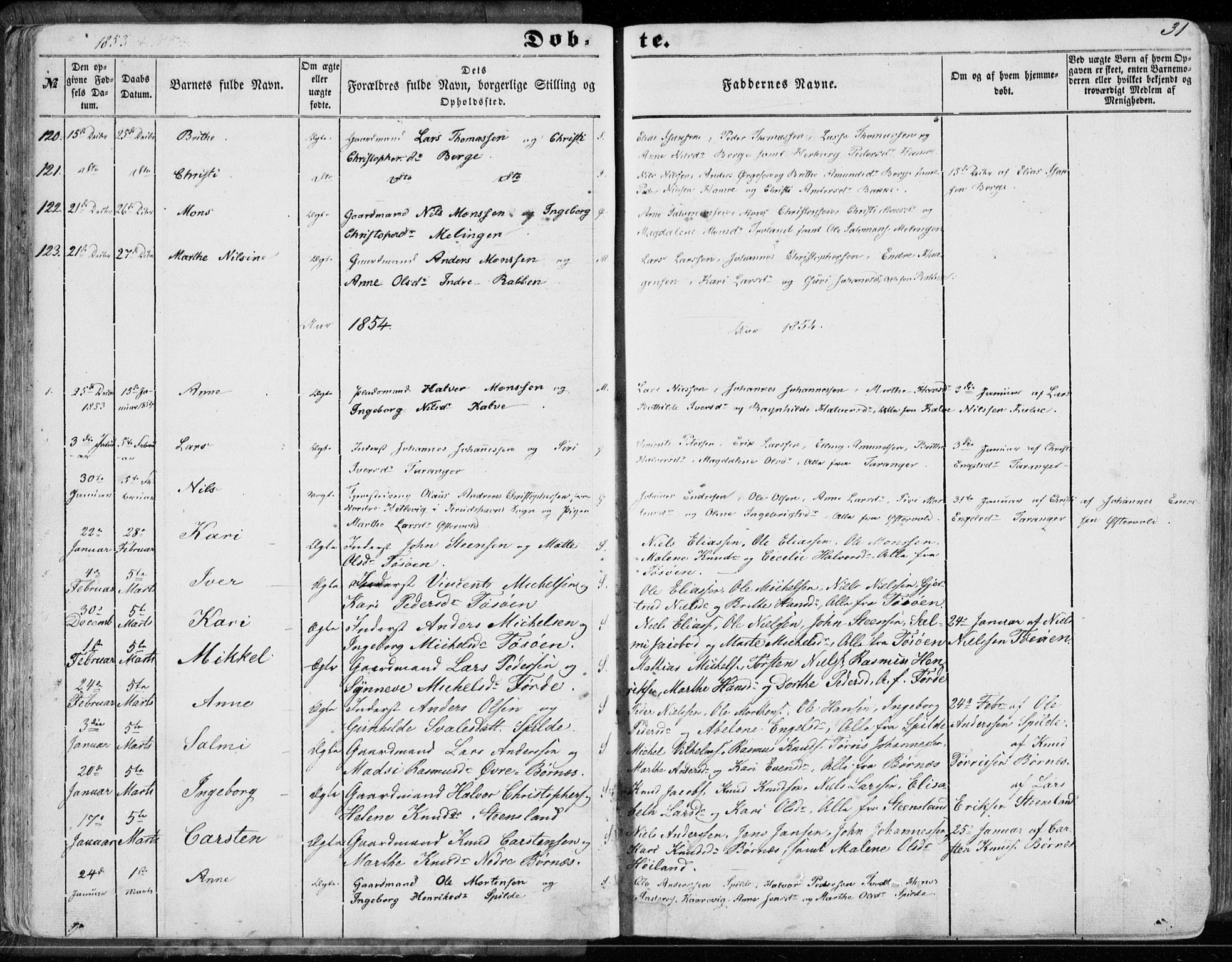 Sund sokneprestembete, AV/SAB-A-99930: Parish register (official) no. A 14, 1850-1866, p. 31