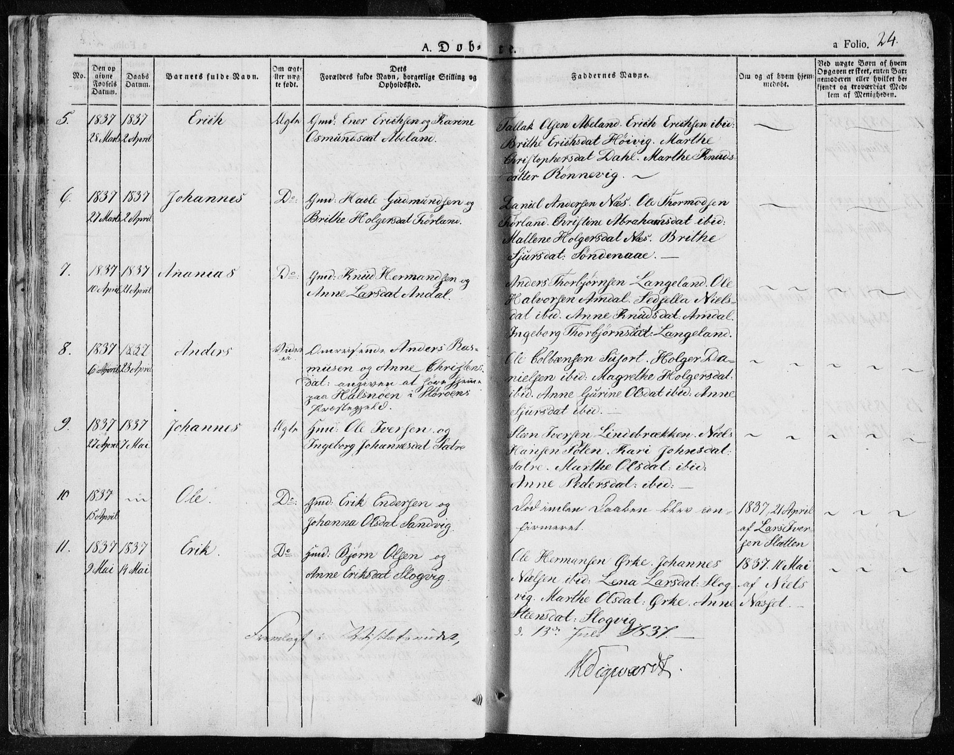 Tysvær sokneprestkontor, AV/SAST-A -101864/H/Ha/Haa/L0001: Parish register (official) no. A 1.1, 1831-1856, p. 24