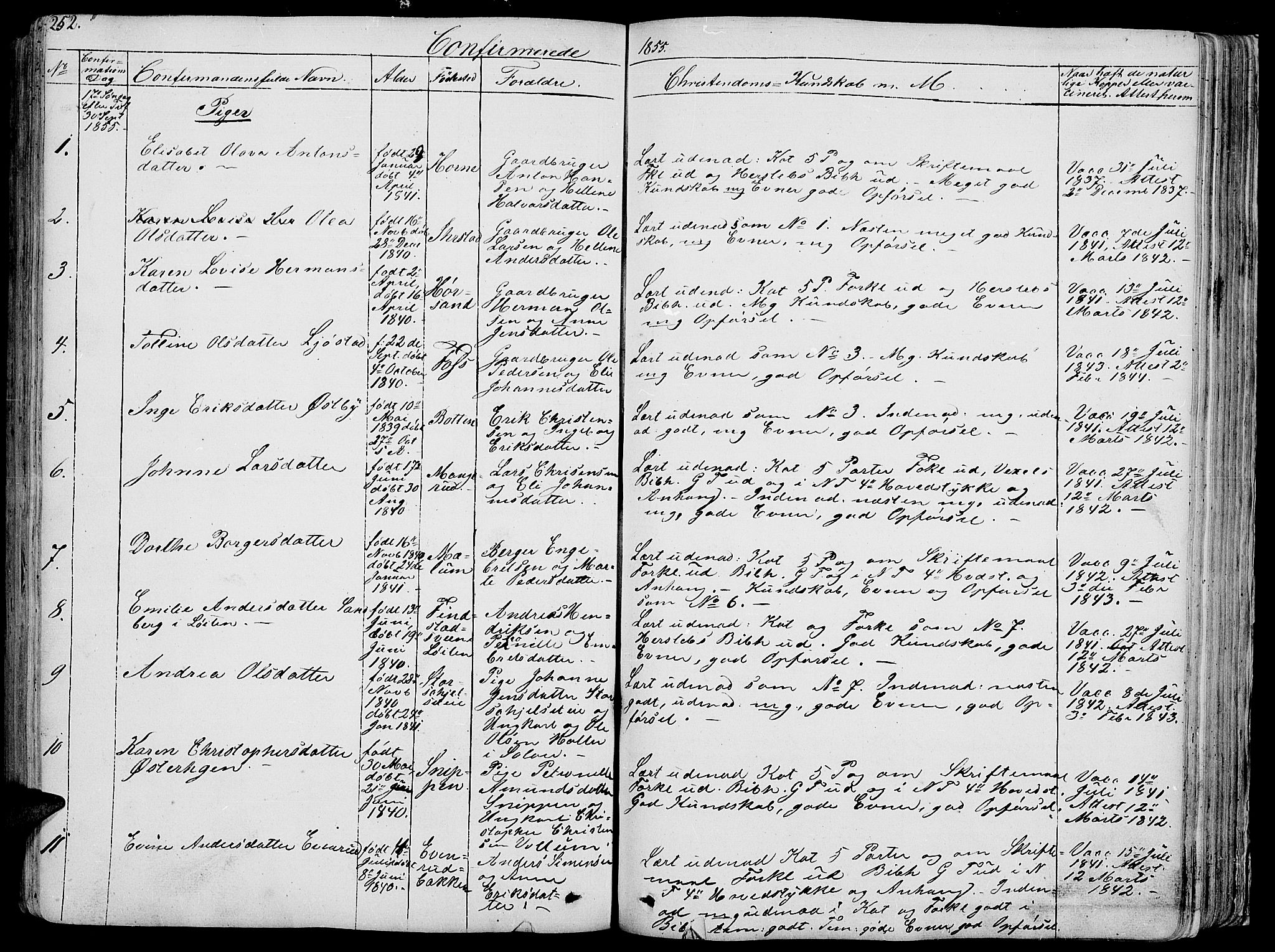 Romedal prestekontor, SAH/PREST-004/L/L0009: Parish register (copy) no. 9, 1846-1866, p. 252