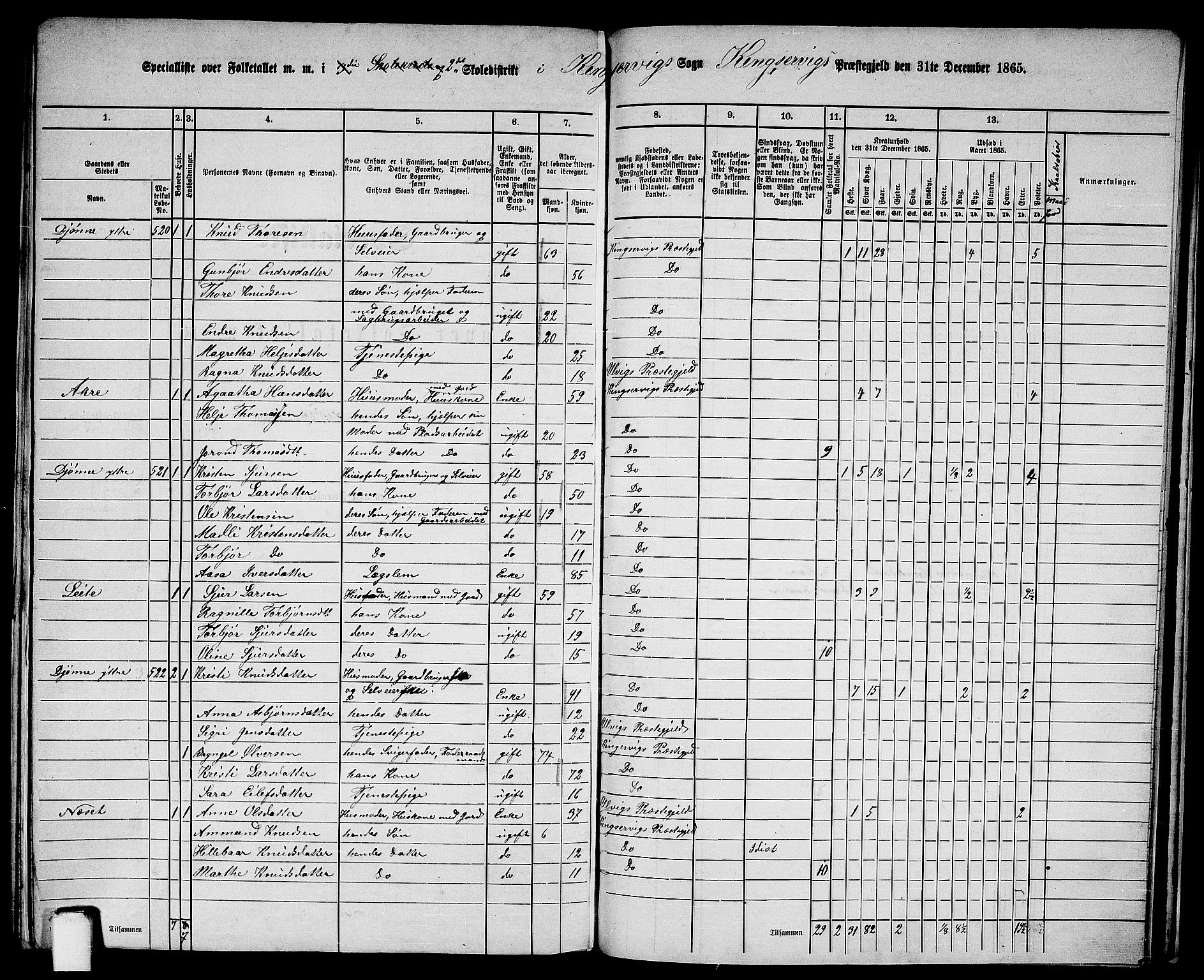 RA, 1865 census for Kinsarvik, 1865, p. 226