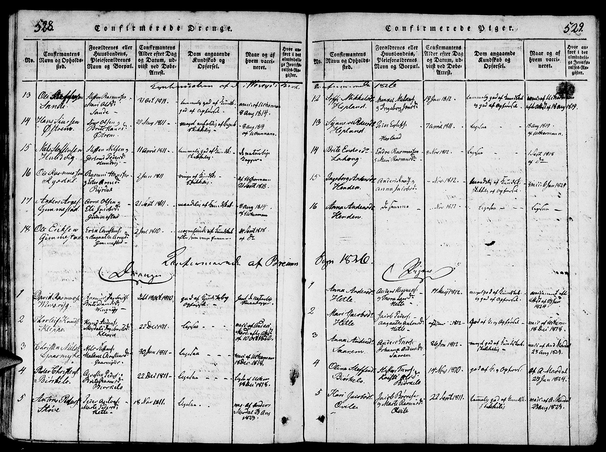 Gloppen sokneprestembete, SAB/A-80101/H/Haa/Haaa/L0006: Parish register (official) no. A 6, 1816-1826, p. 528-529